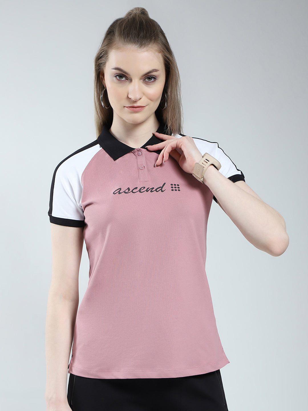 Rock.it Women Pink Printed Collar Half Sleeve T-Shirt