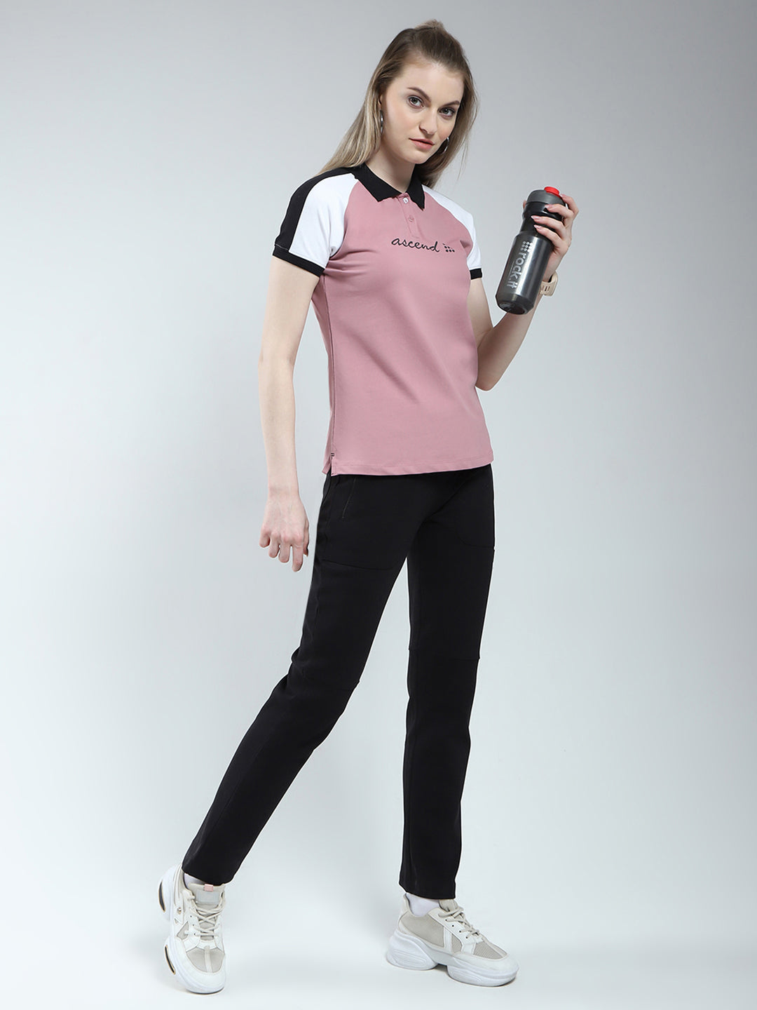 Rock.it Women Pink Printed Collar Half Sleeve T-Shirt