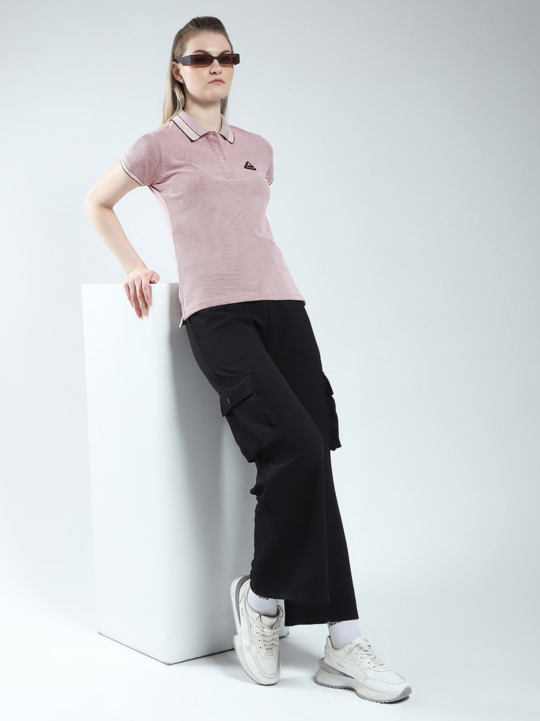 Rock.it Women Pink Self Design Collar Half Sleeve T-Shirt