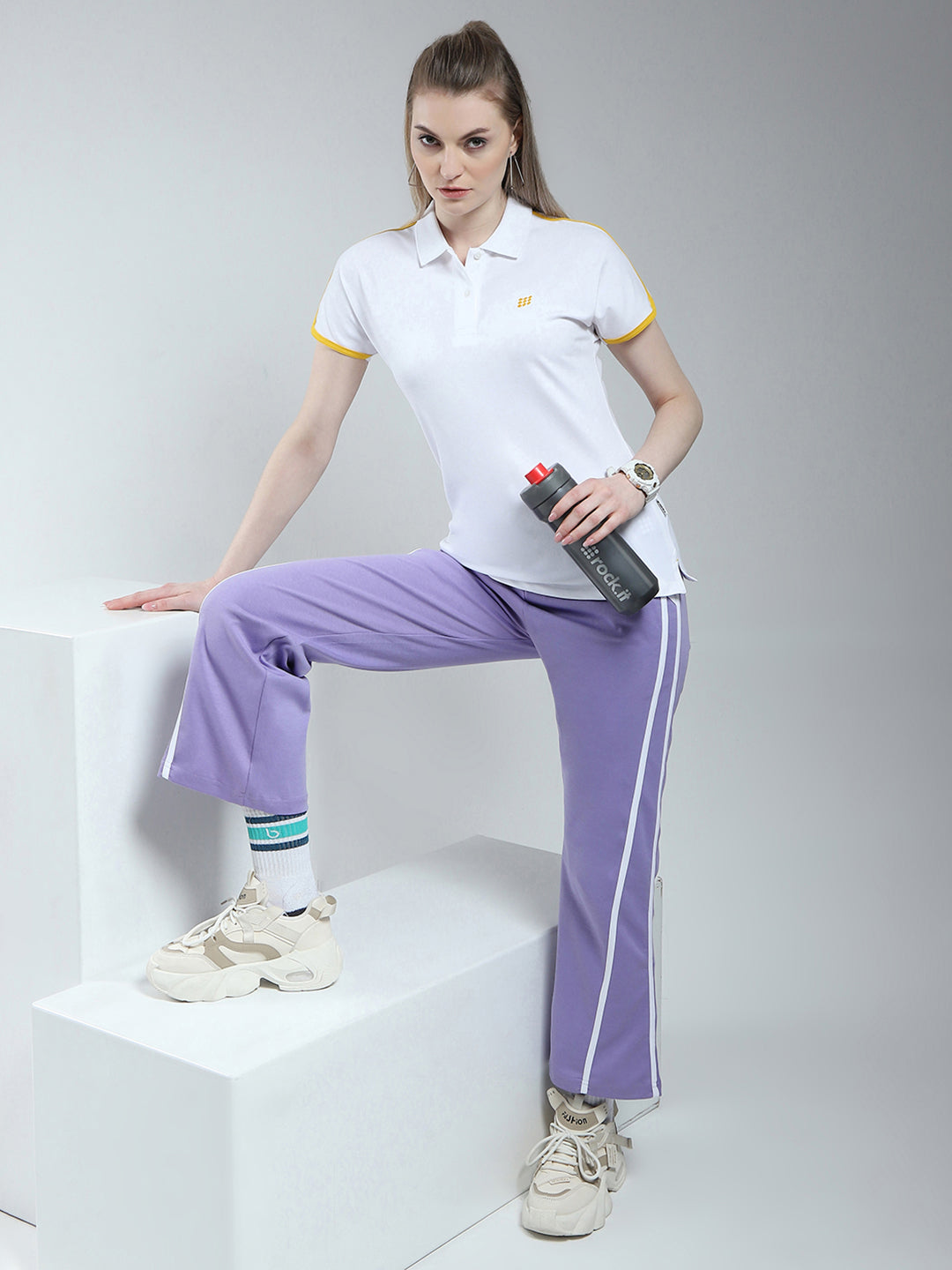 Rock.it Women White Solid Collar Half Sleeve T-Shirt