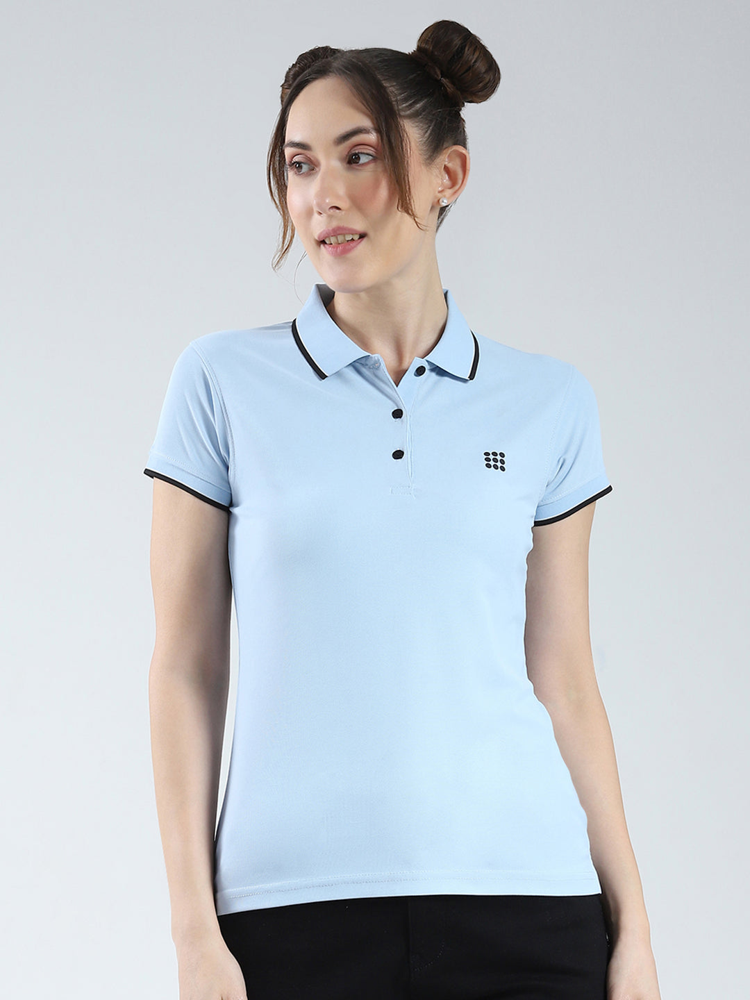 Rock.it Women Blue Solid Collar Half Sleeve T-Shirt