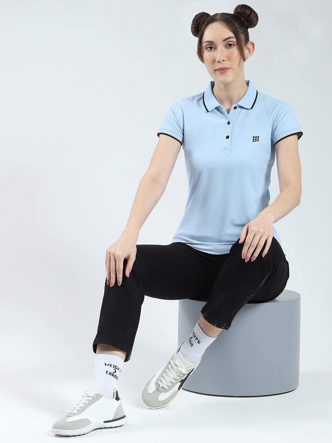 Rock.it Women Blue Solid Collar Half Sleeve T-Shirt