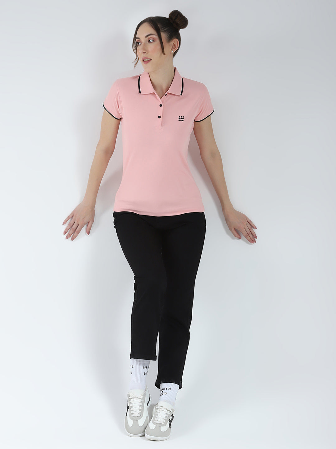 Rock.it Women Pink Solid Collar Half Sleeve T-Shirt
