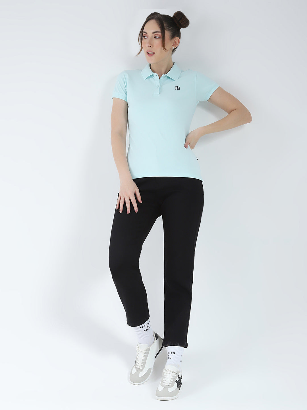 Rock.it Women Blue Solid Collar Half Sleeve T-Shirt