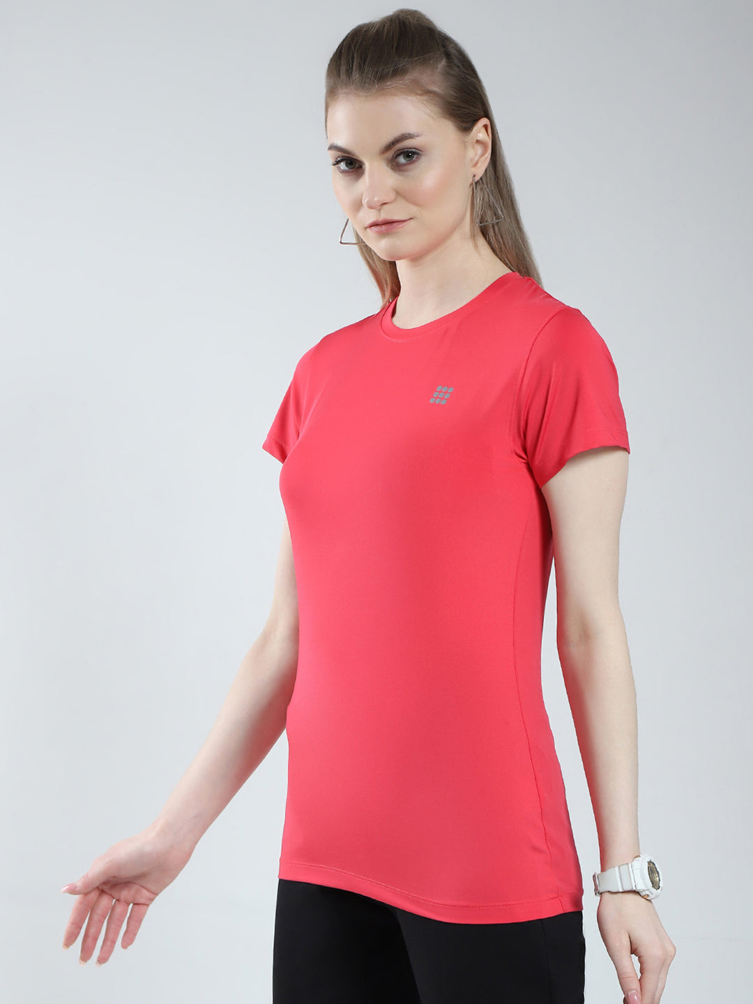 Rock.it Women Pink Solid Round Neck Half Sleeve Top
