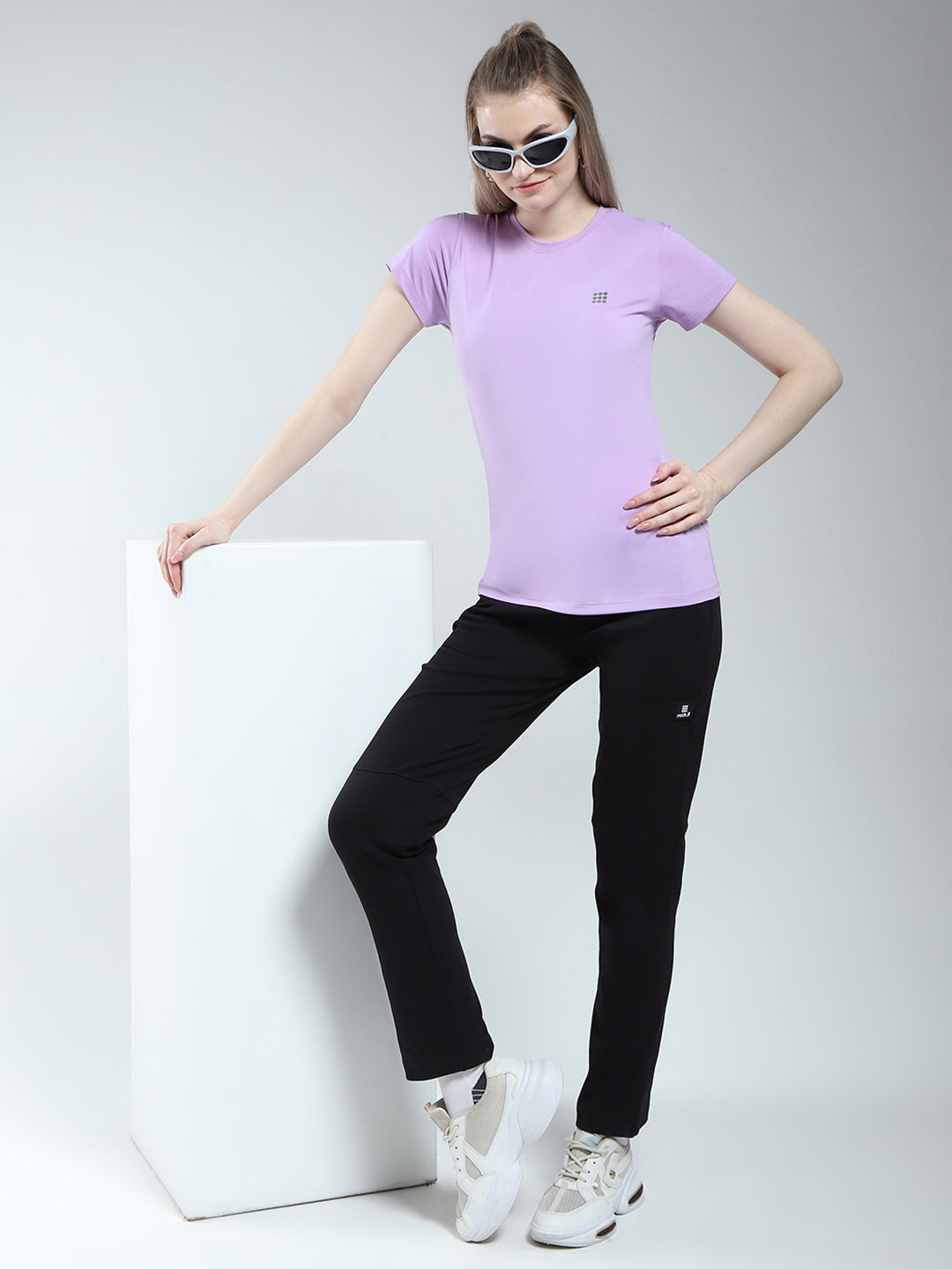 Rock.it Women Purple Solid Round Neck Half Sleeve Top