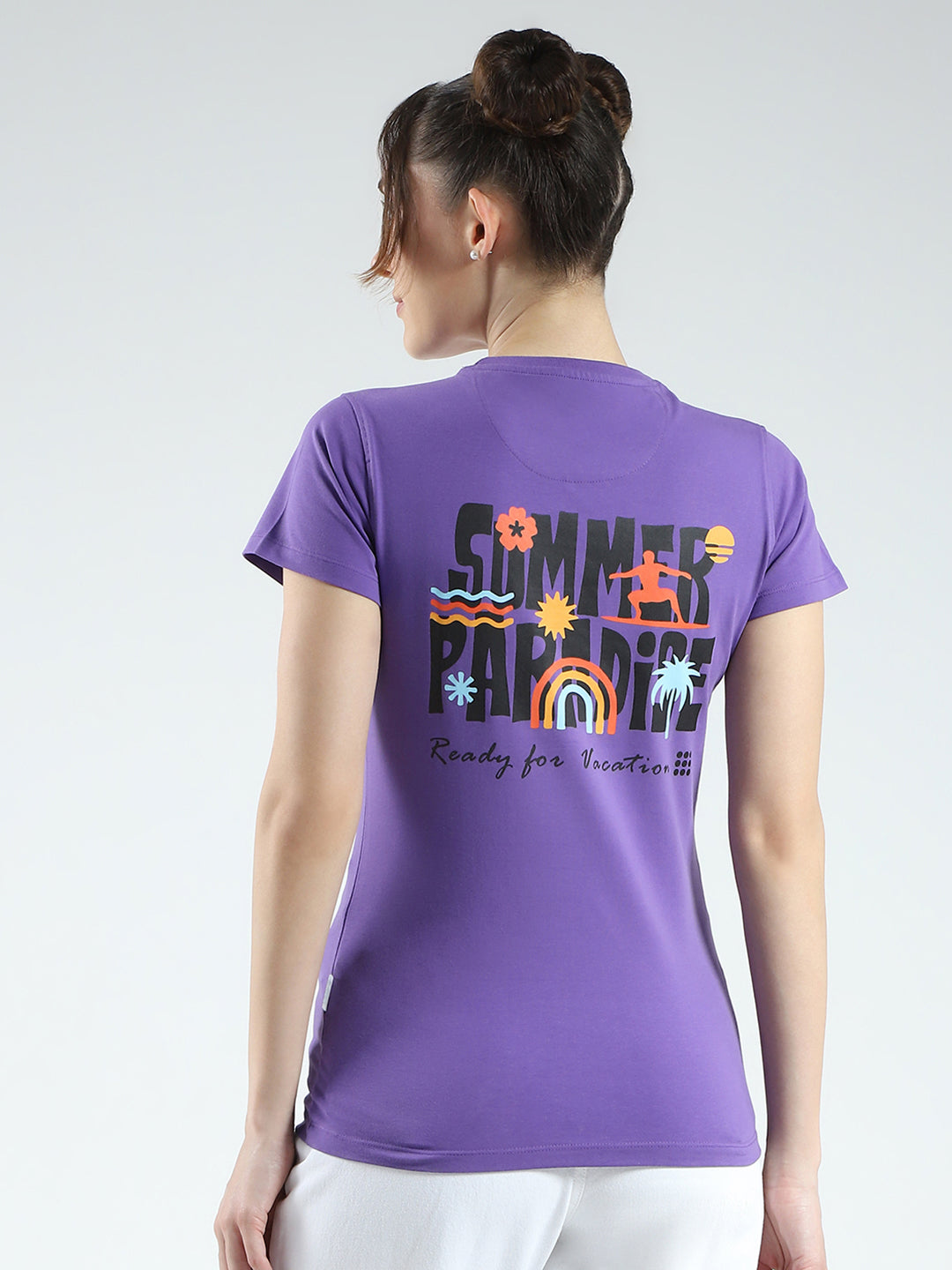 Rock.it Women Purple Printed Round Neck Half Sleeve Top