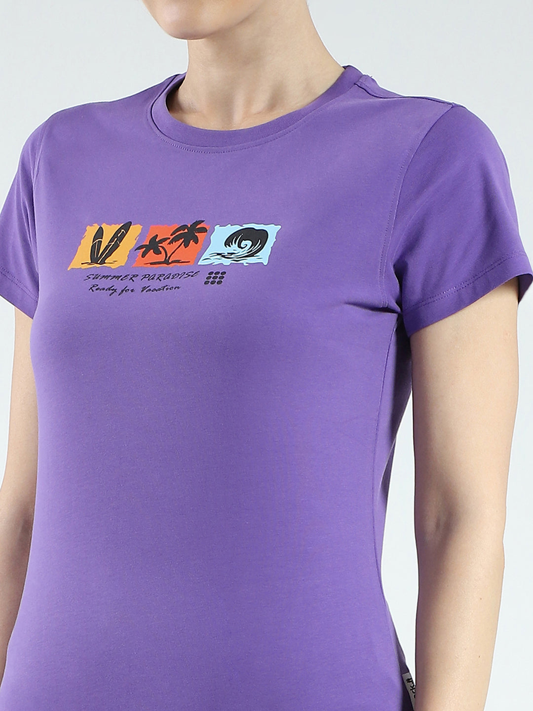 Rock.it Women Purple Printed Round Neck Half Sleeve Top