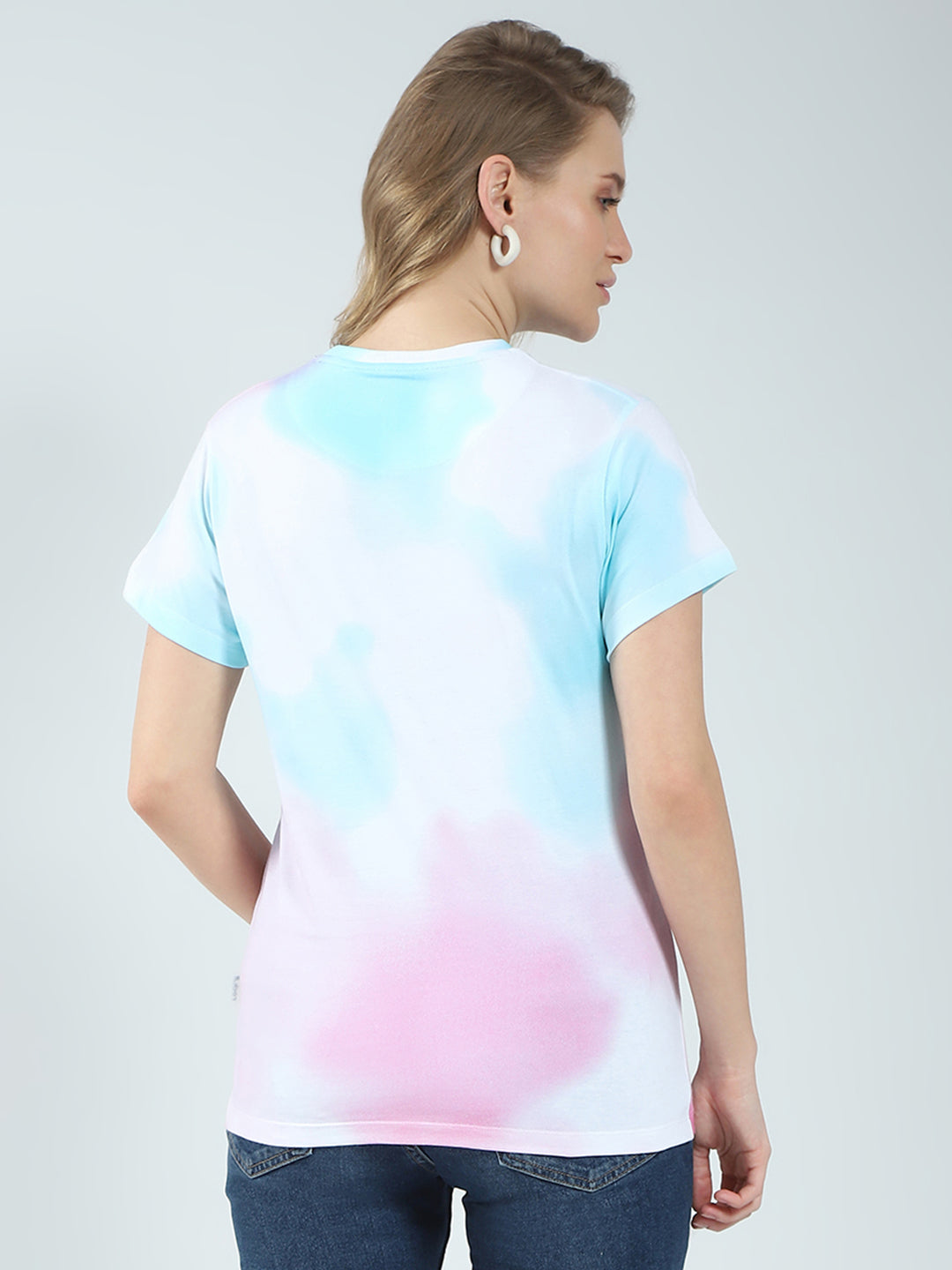 Rock.it Women Blue Printed Round Neck Half Sleeve Top