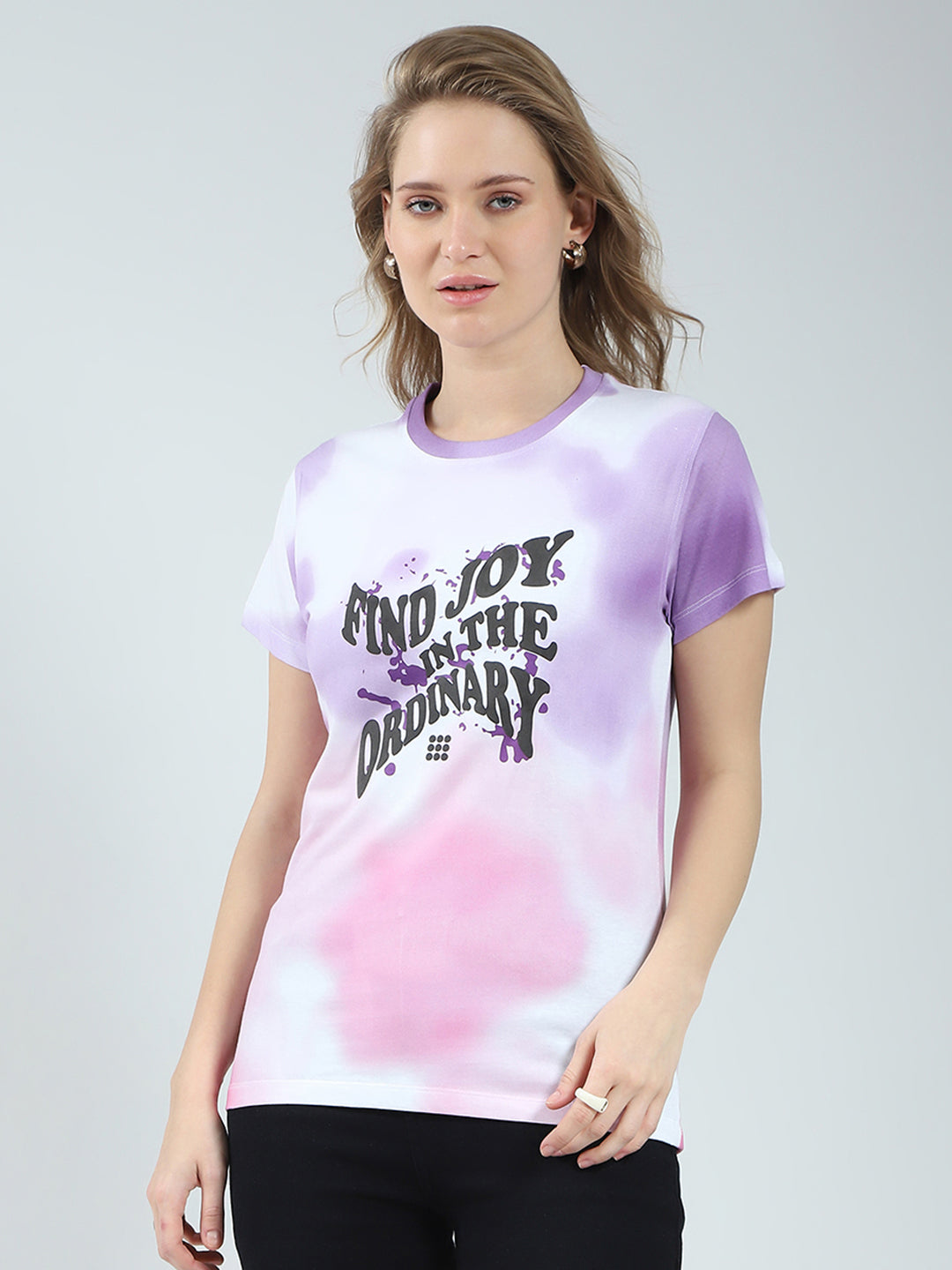 Rock.it Women Purple Printed Round Neck Half Sleeve Top
