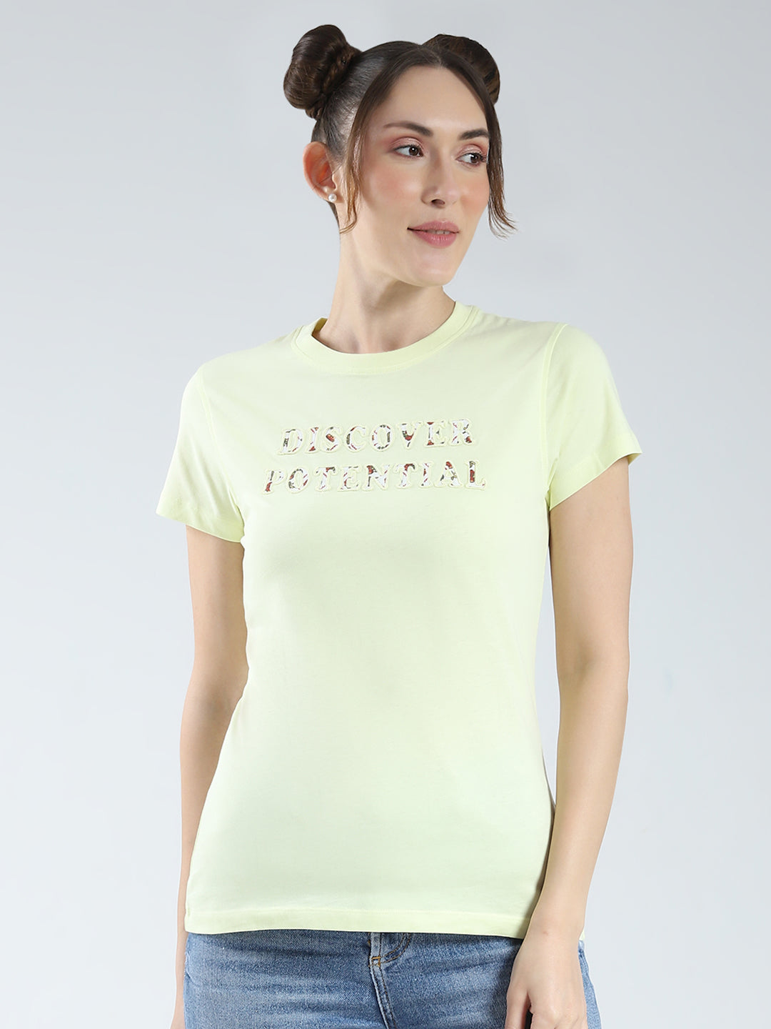 Rock.it Women Yellow Printed Round Neck Half Sleeve Top