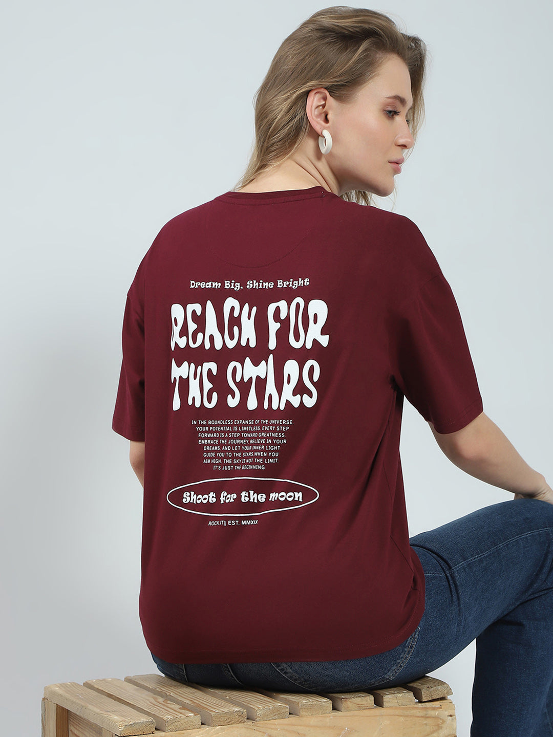 Rock.it Women Maroon Printed Round Neck Half Sleeve Top