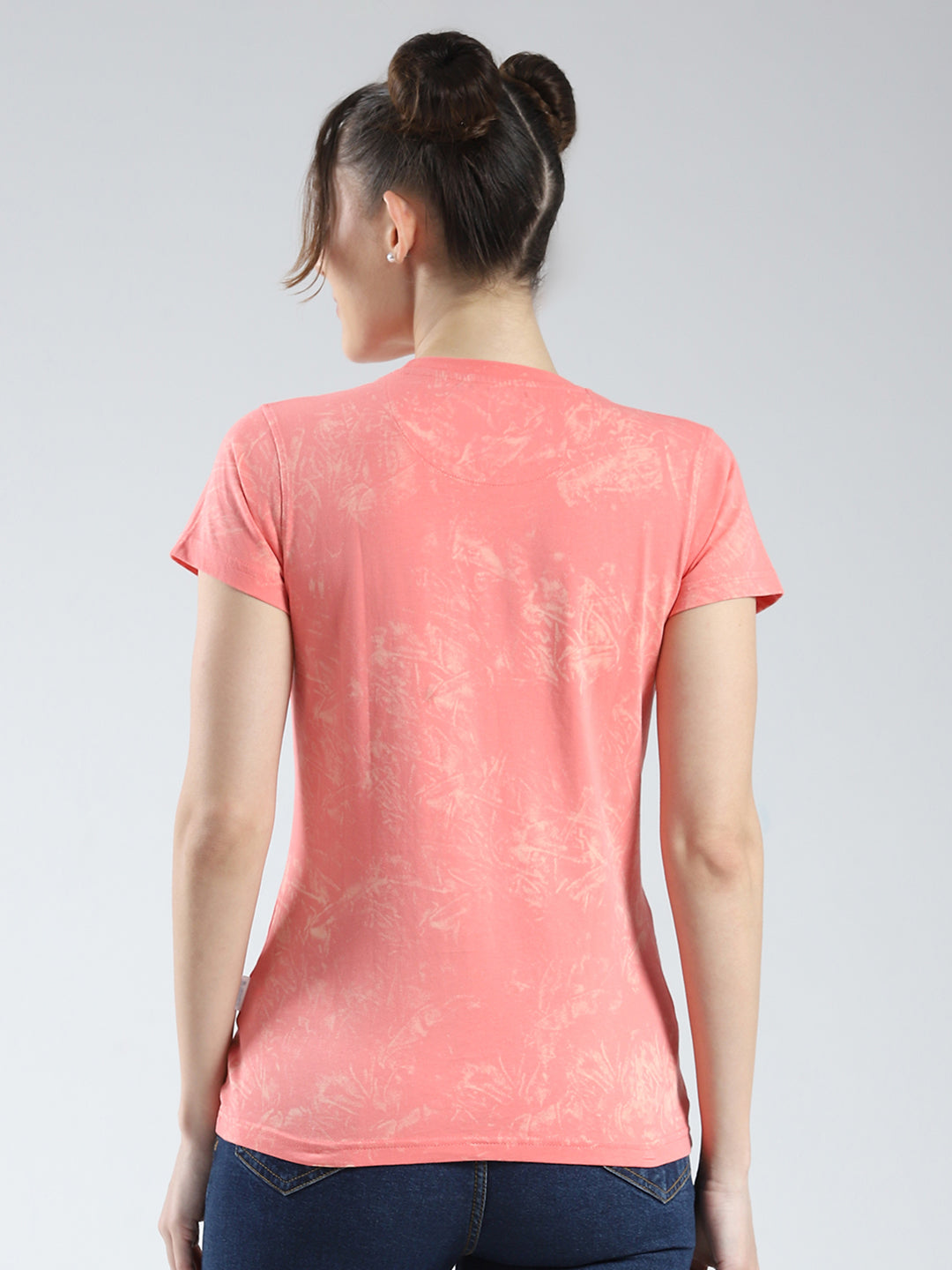 Rock.it Women Coral Printed Round Neck Half Sleeve Top