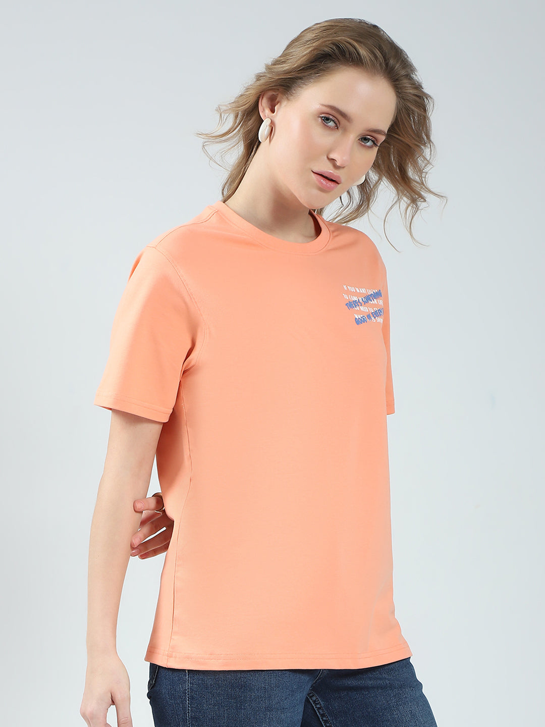 Rock.it Women Orange Printed Round Neck Half Sleeve Top