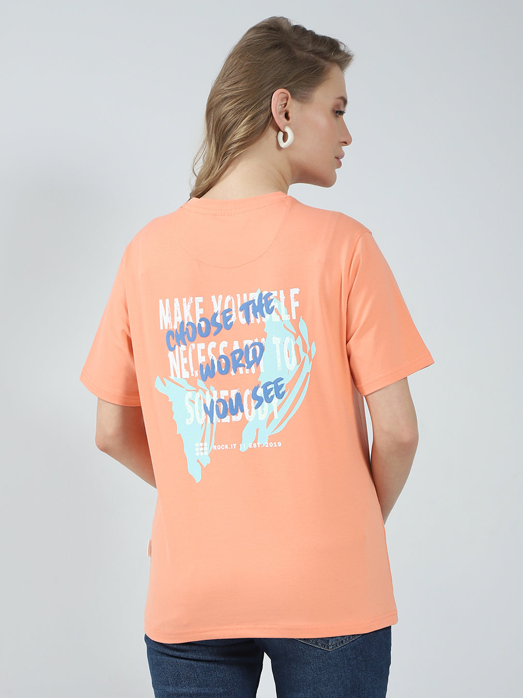 Rock.it Women Orange Printed Round Neck Half Sleeve Top