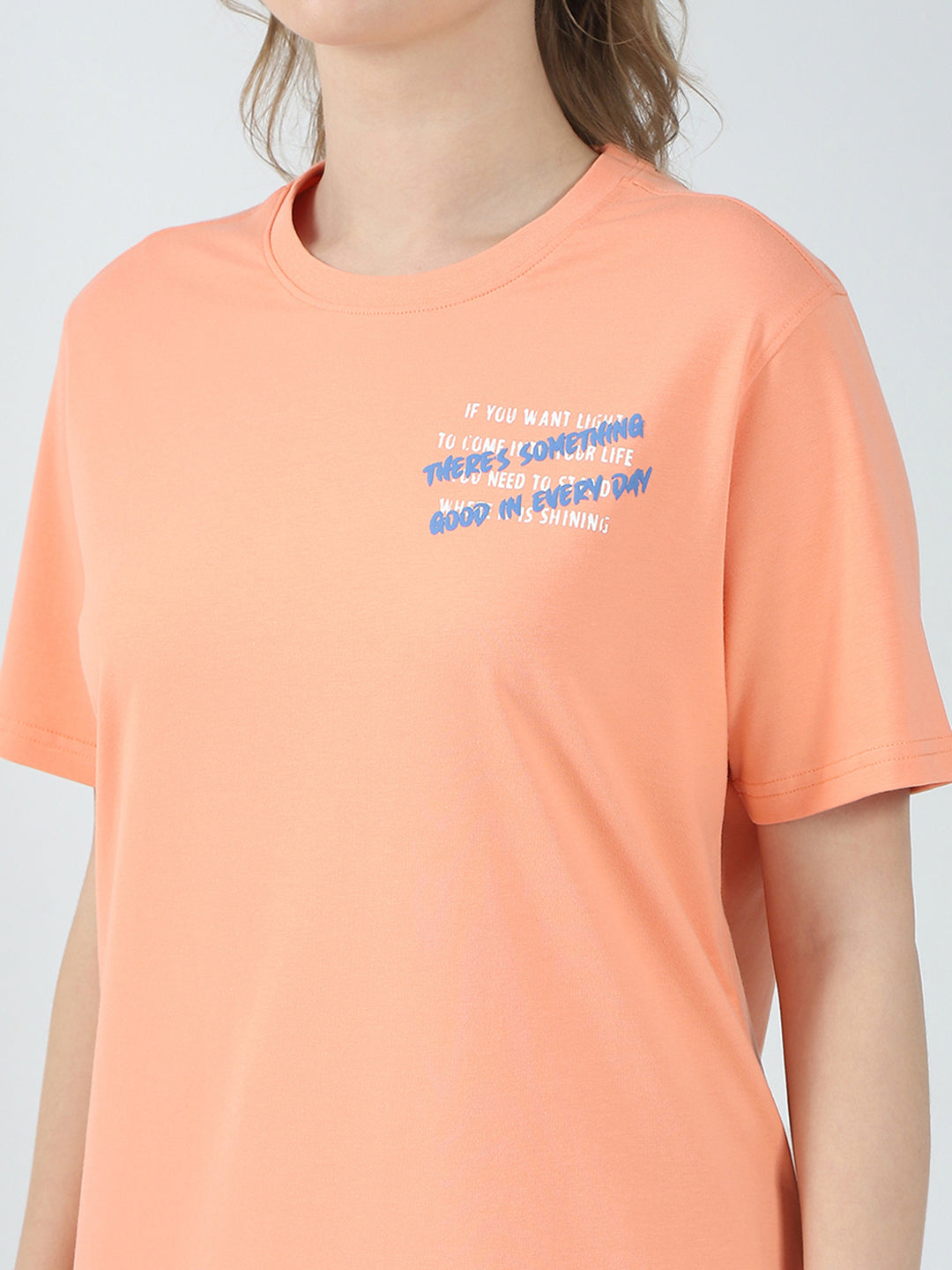 Rock.it Women Orange Printed Round Neck Half Sleeve Top