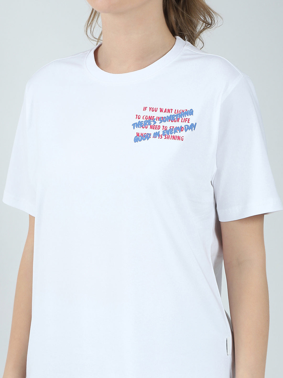 Rock.it Women White Printed Round Neck Half Sleeve Top