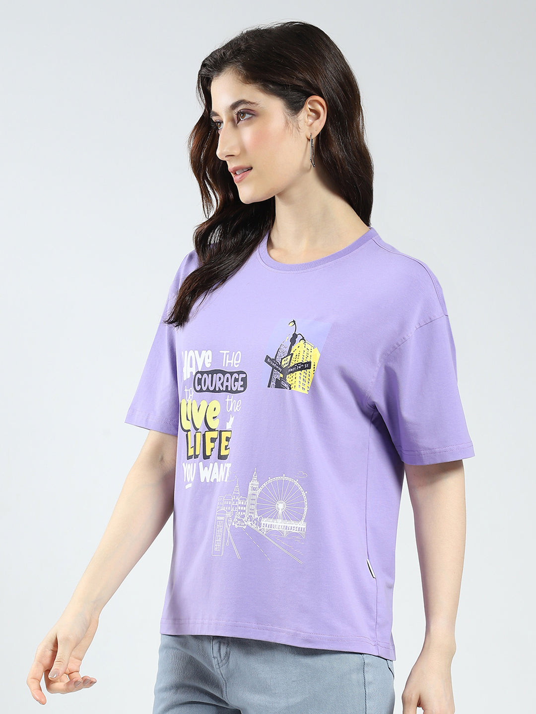 Rock.it Women Purple Printed Round Neck Half Sleeve Top