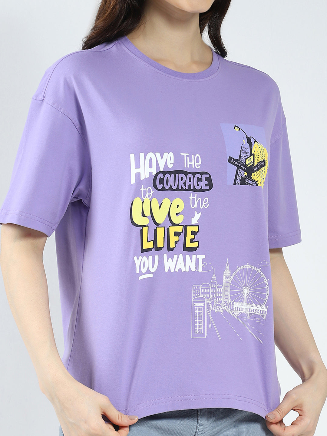 Rock.it Women Purple Printed Round Neck Half Sleeve Top