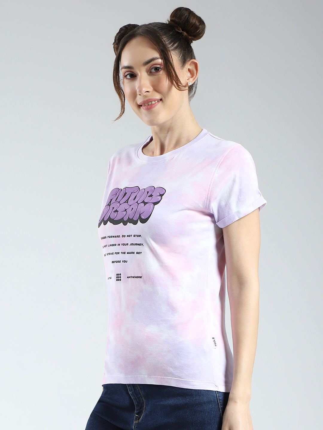 Rock.it Women Pink Printed Round Neck Half Sleeve Top