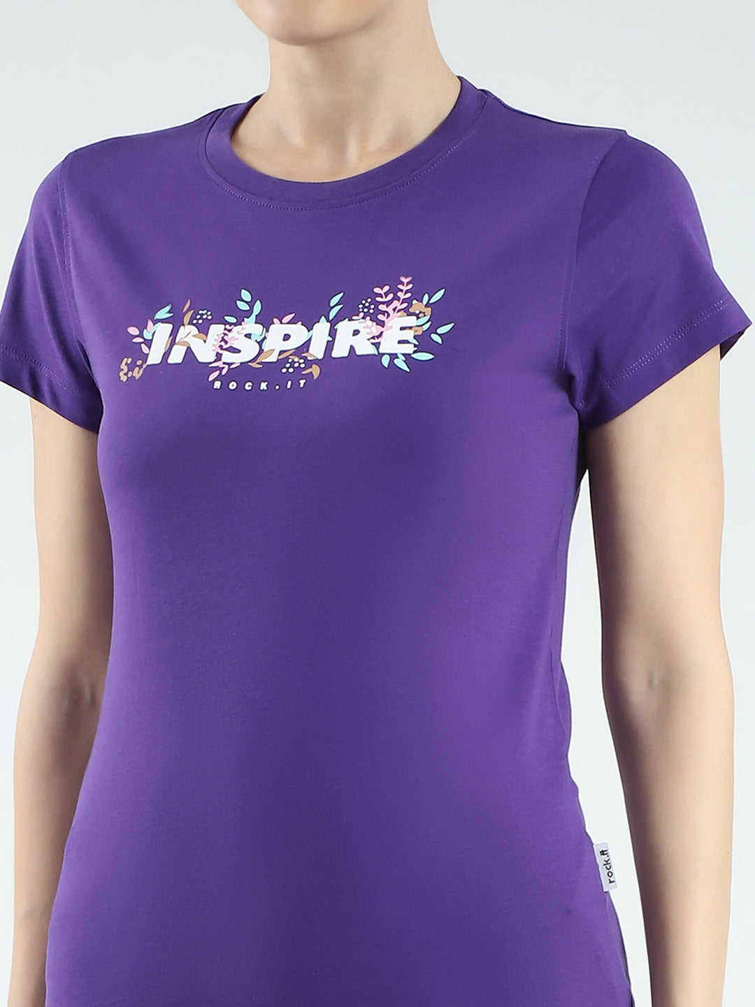Rock.it Women Purple Printed Round Neck Half Sleeve Top
