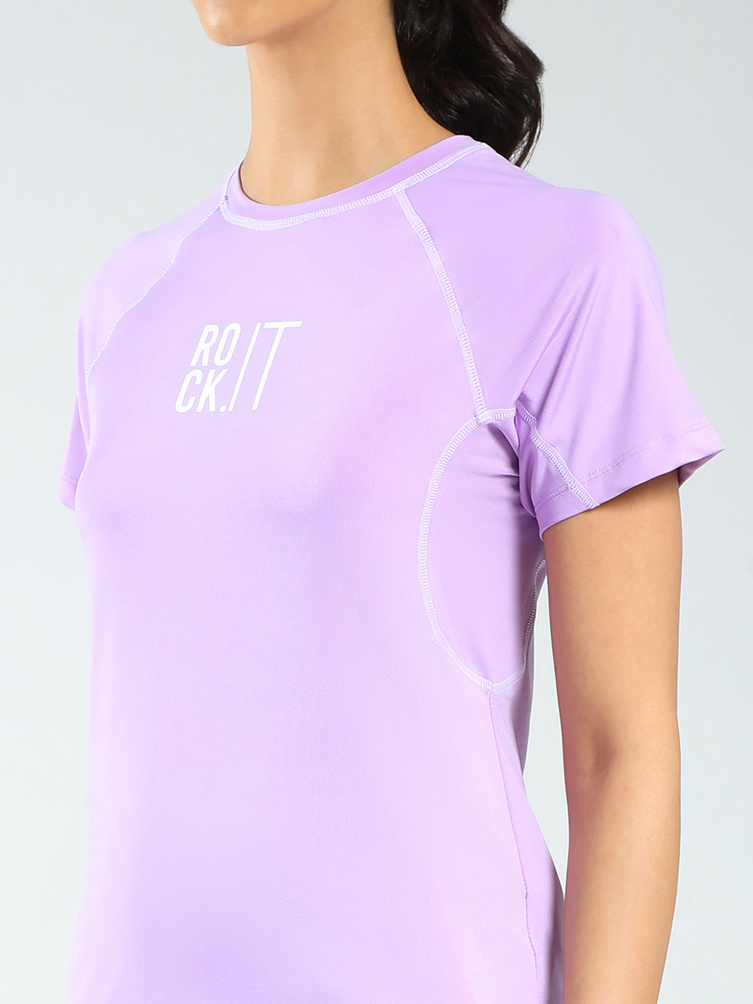 Rock.it Women Purple Printed Round Neck Half Sleeve Top