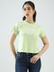 Rock.it Women Green Printed Round Neck Half Sleeve Top