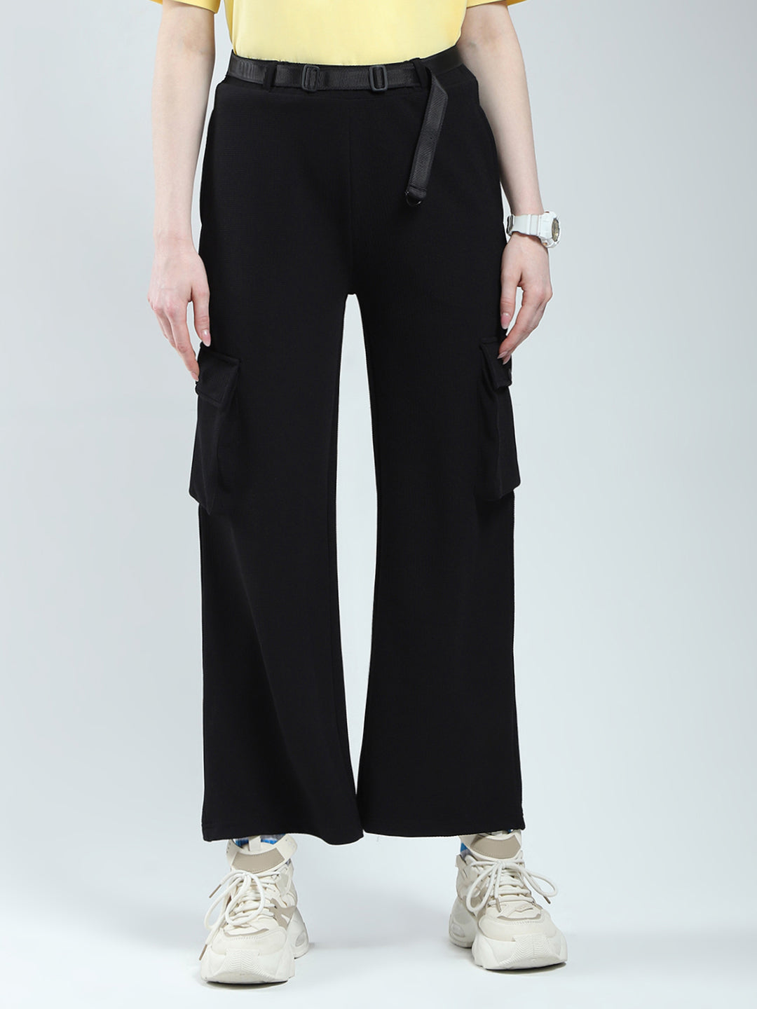 Rock.it Women Black Self Design Regular Fit Lower