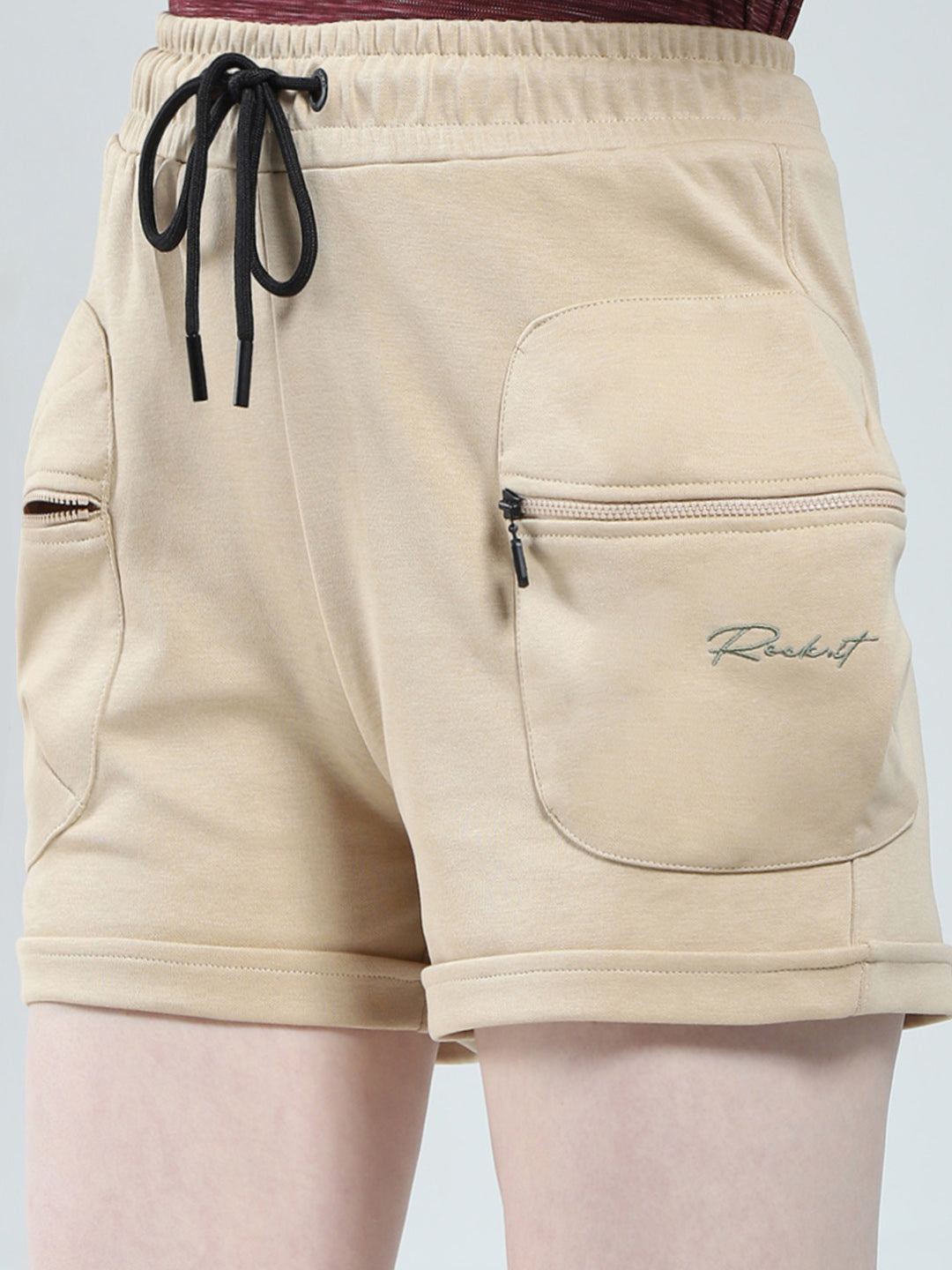 Rock.it Women Beige Solid Regular Fit Shorts