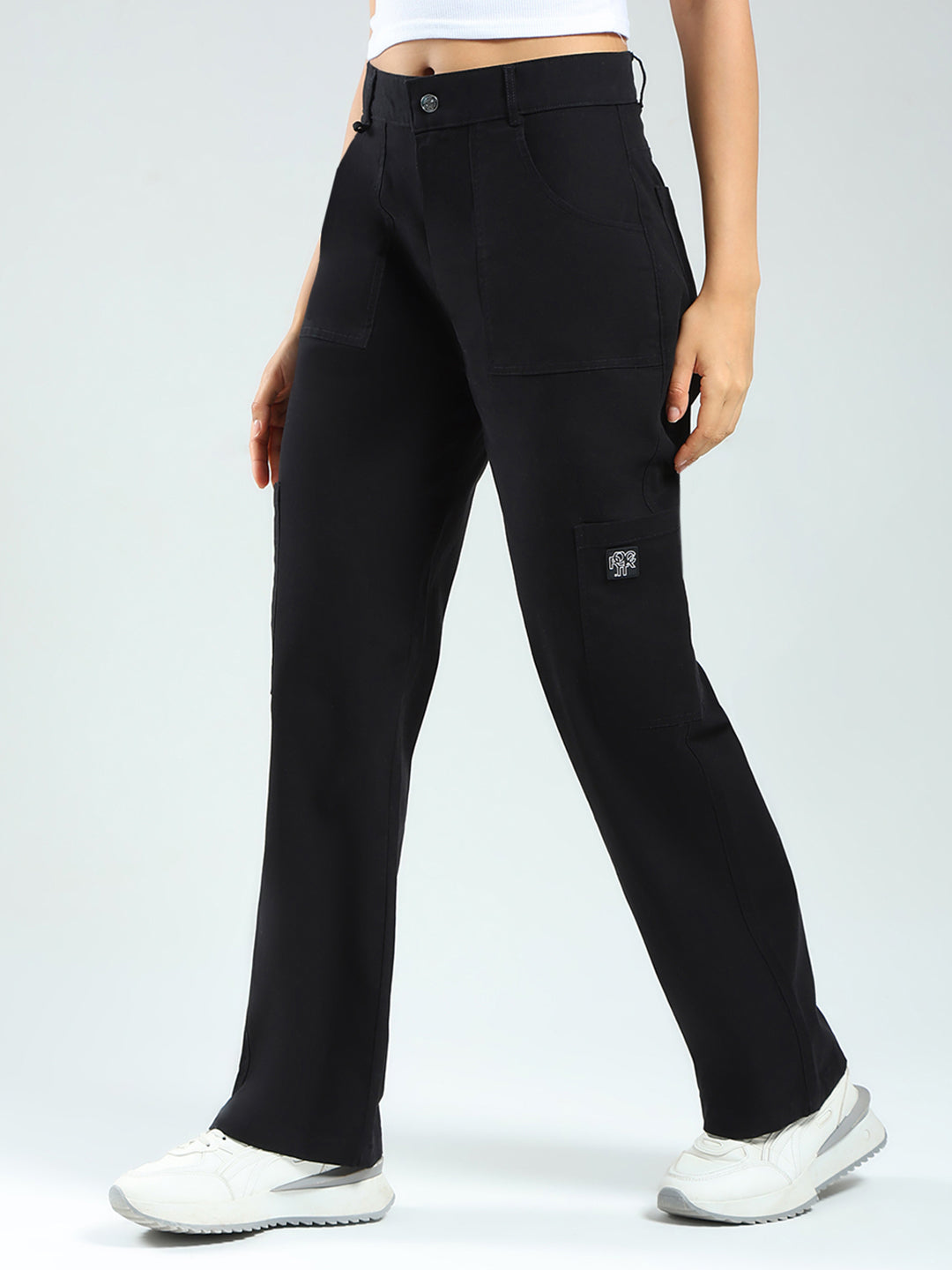 Rock.it Women Black Solid Straight Fit Cargo