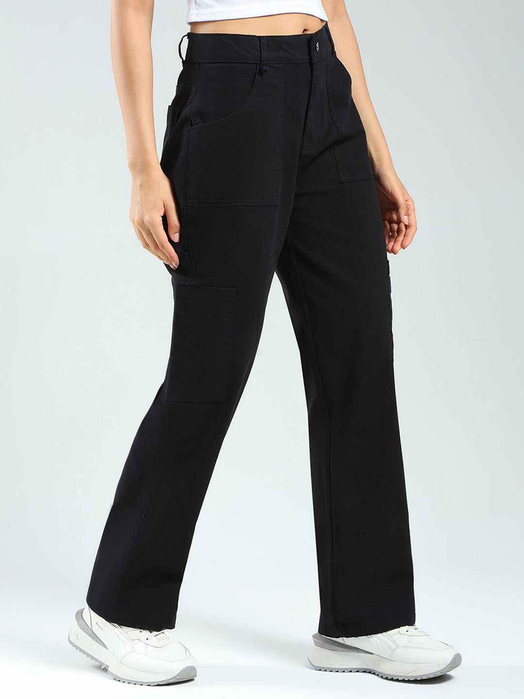 Rock.it Women Black Solid Straight Fit Cargo