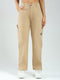 Rock.it Women Beige Solid Straight Fit Cargo