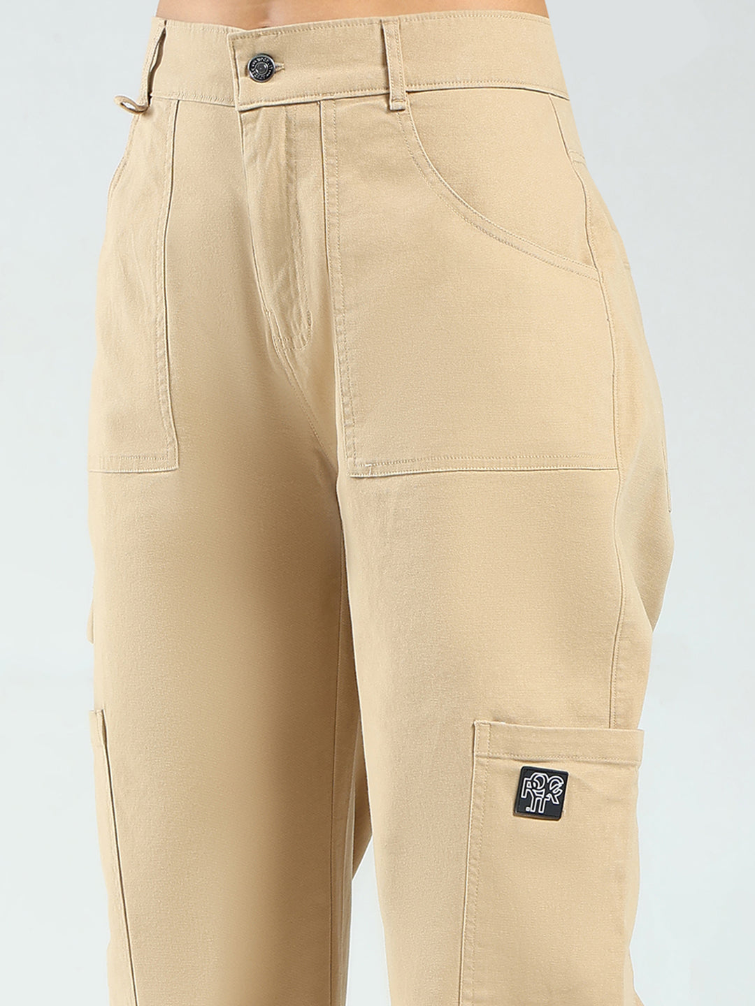 Rock.it Women Beige Solid Straight Fit Cargo