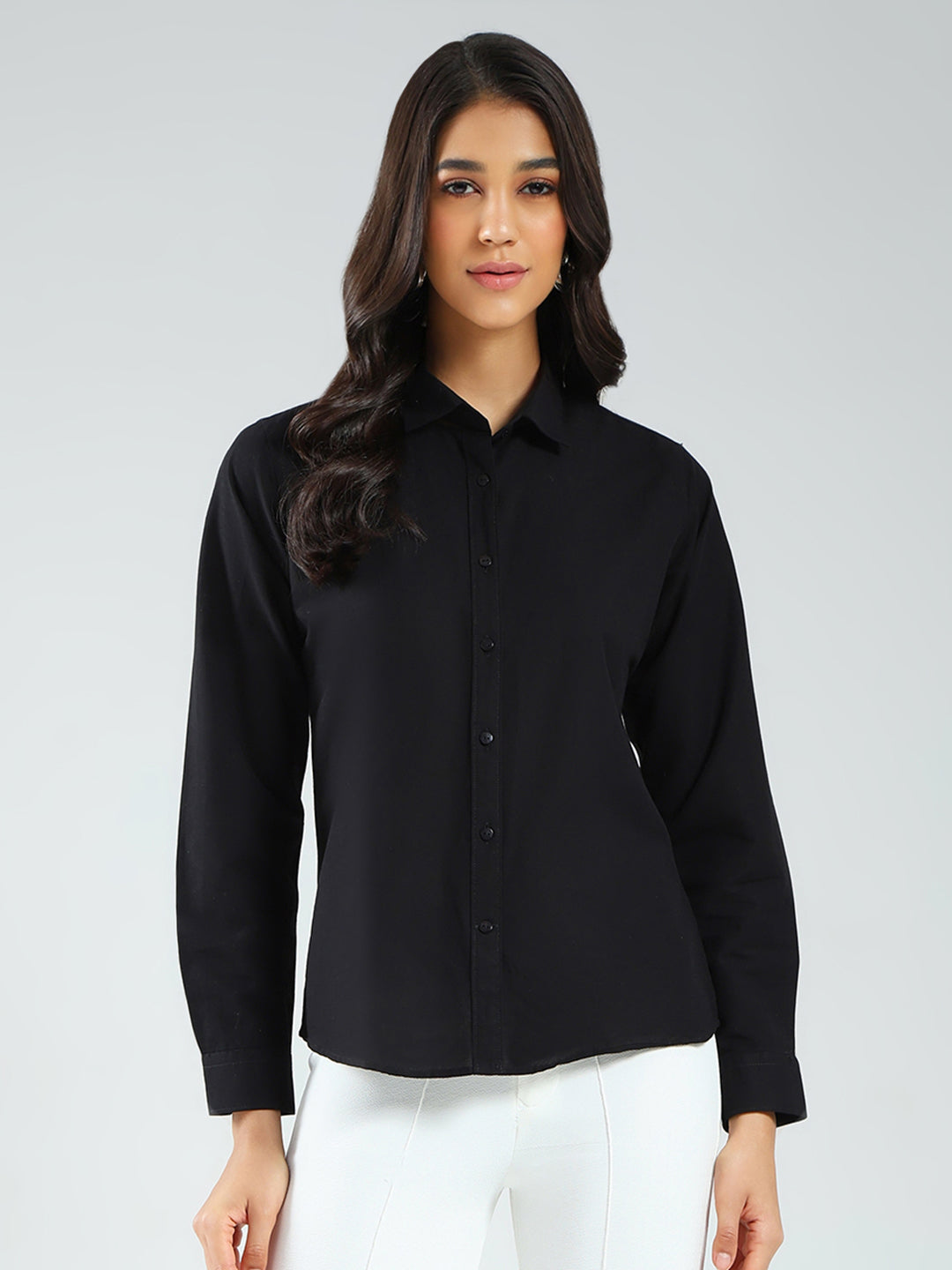 Rock.it Women Black Solid Collar Full Sleeve Shirt