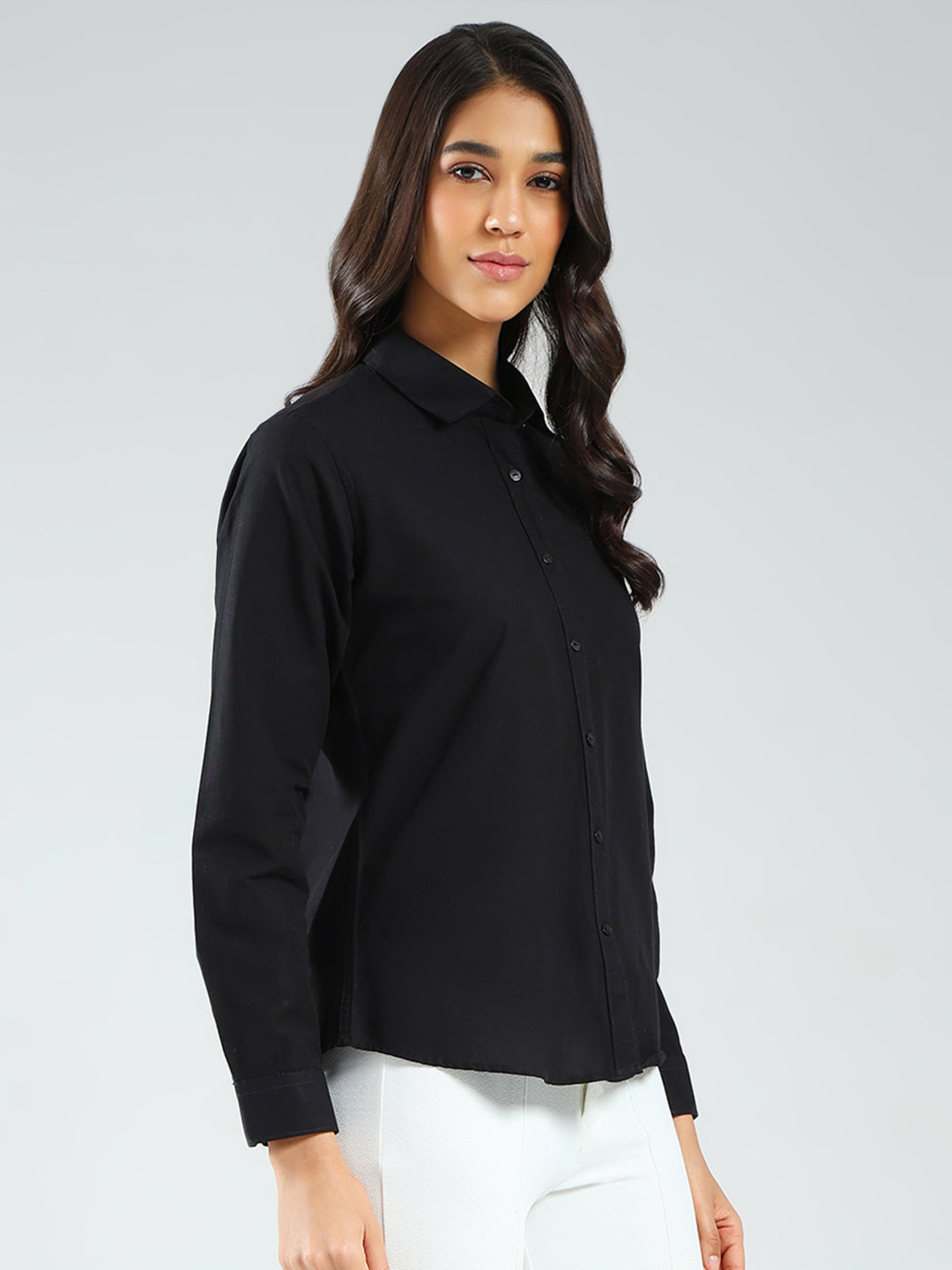 Rock.it Women Black Solid Collar Full Sleeve Shirt