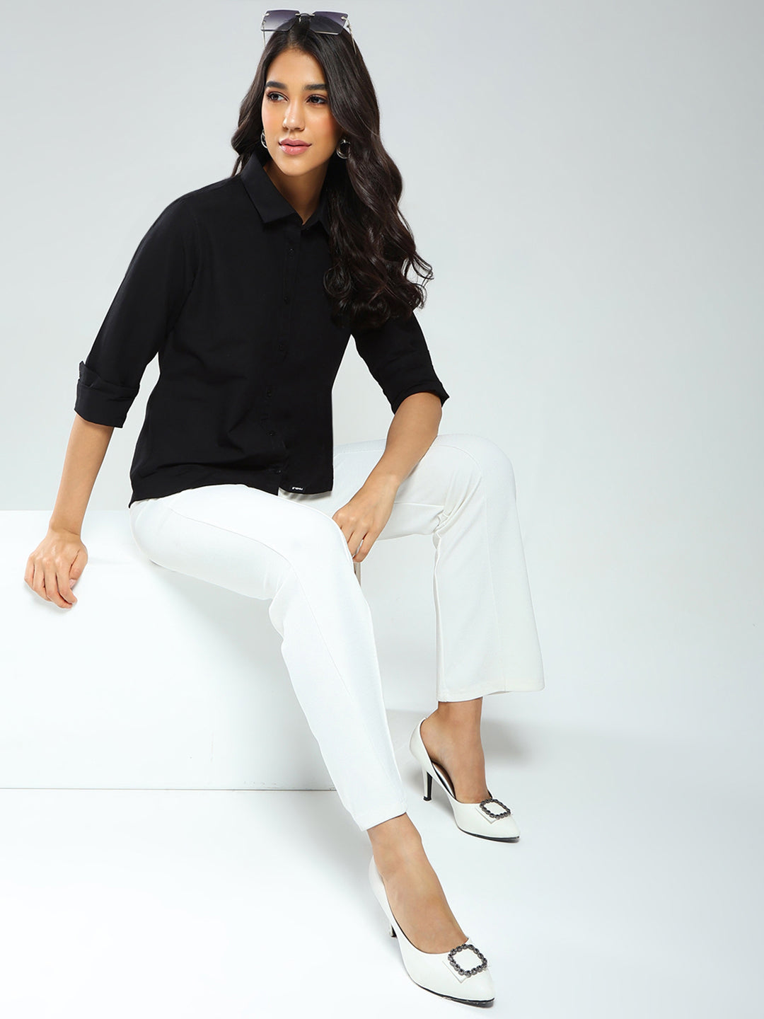 Rock.it Women Black Solid Collar Full Sleeve Shirt