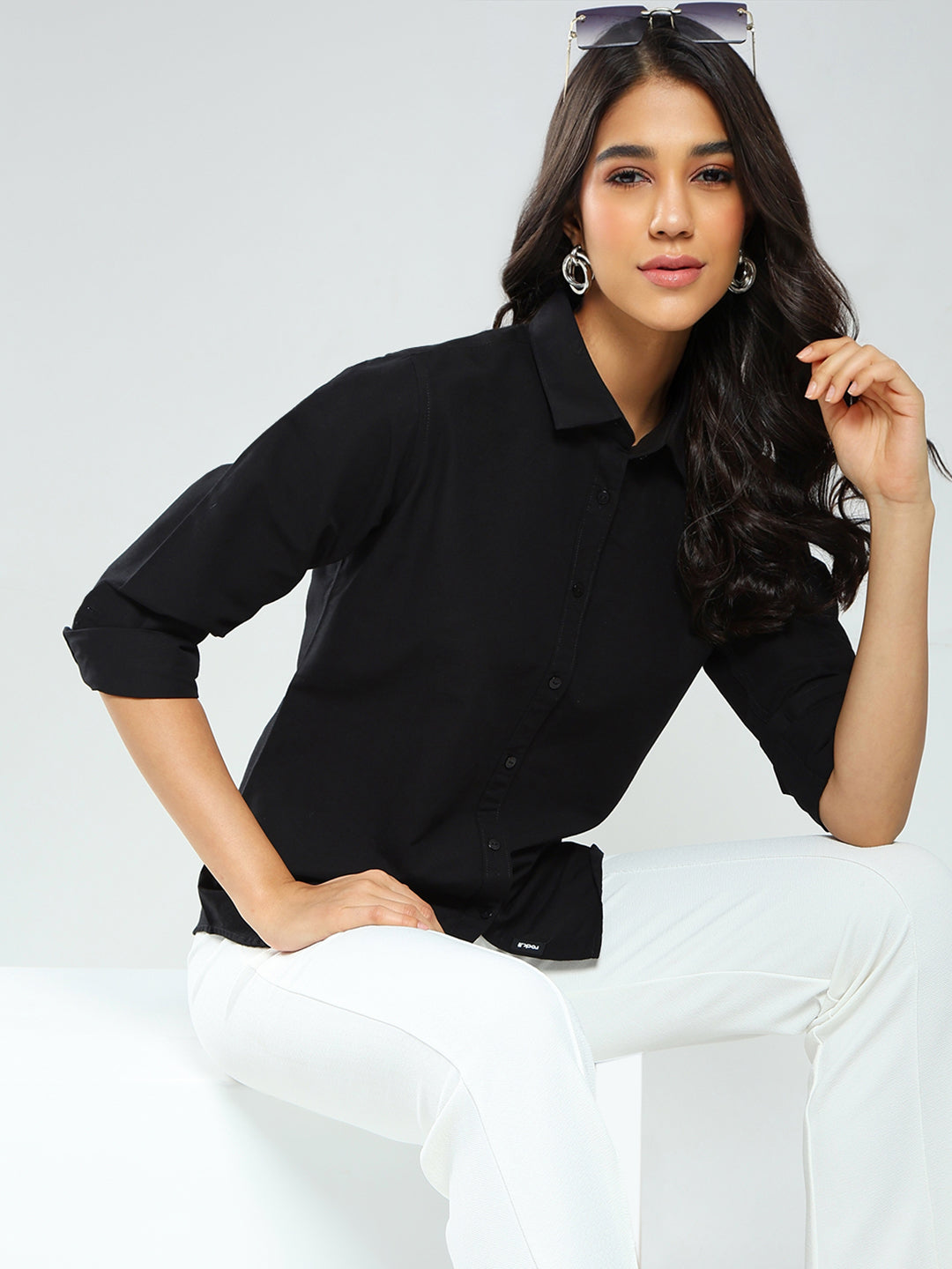 Rock.it Women Black Solid Collar Full Sleeve Shirt