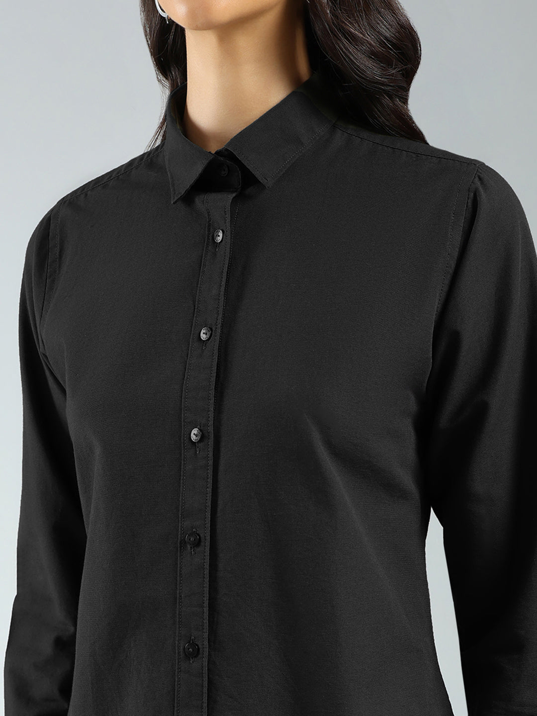 Rock.it Women Black Solid Collar Full Sleeve Shirt