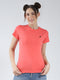 Rock.it Women Coral Solid Round Neck Half Sleeve Top