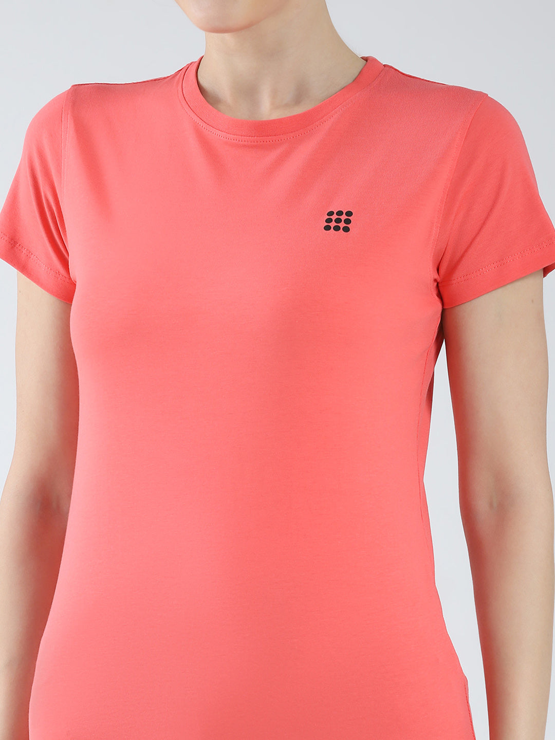 Rock.it Women Coral Solid Round Neck Half Sleeve Top