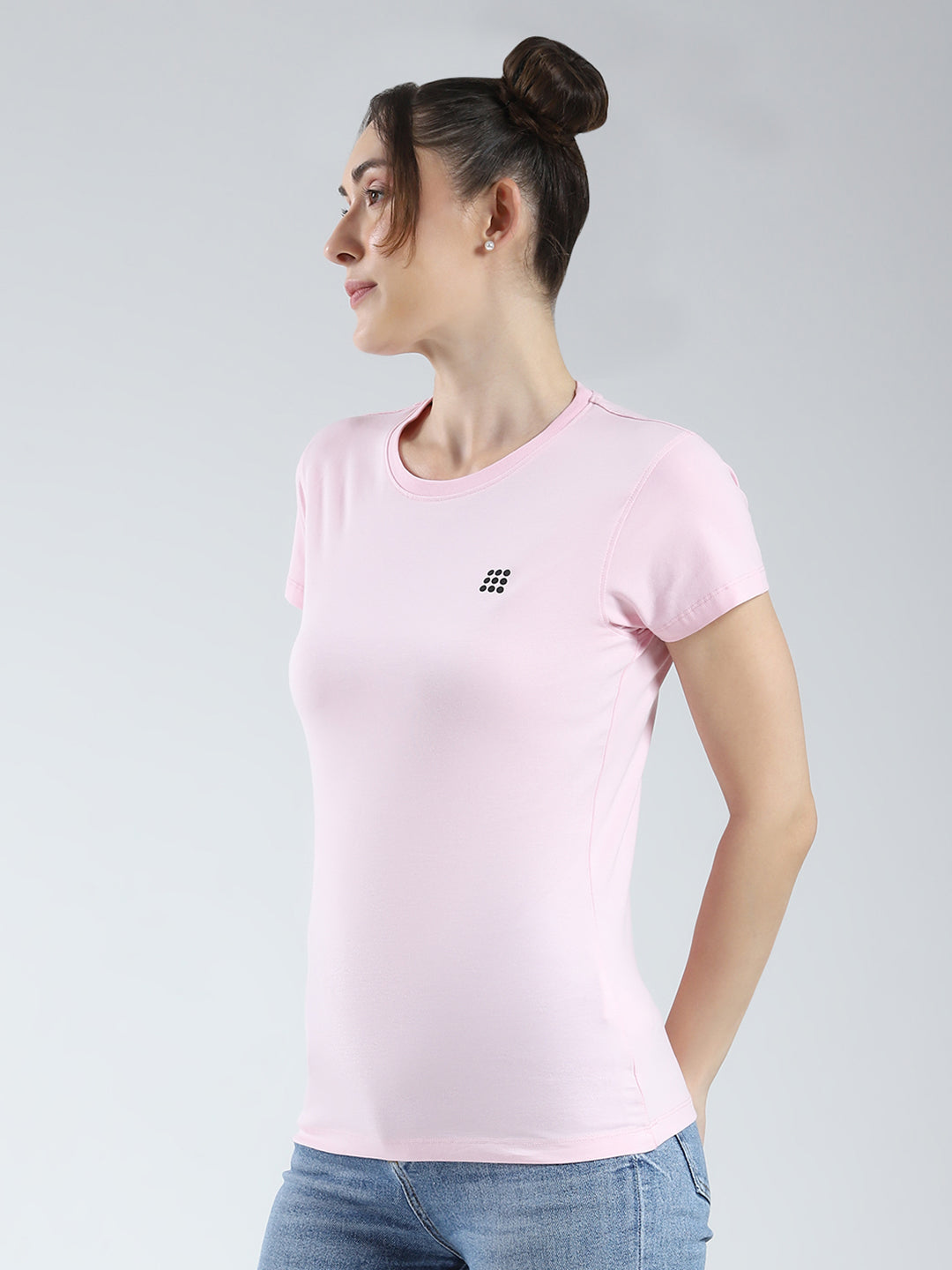 Rock.it Women Pink Solid Round Neck Half Sleeve Top