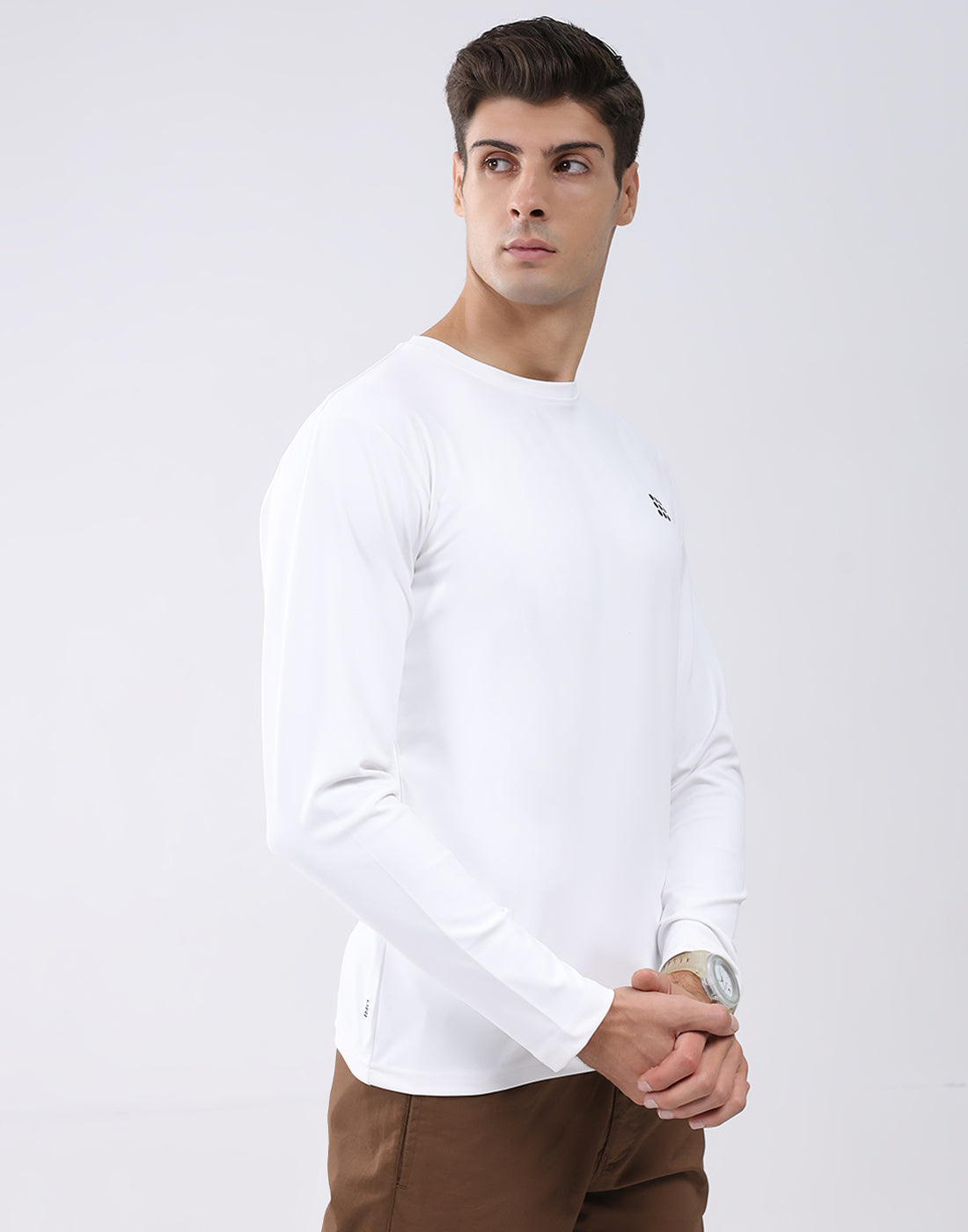 Rock.it Men White Solid Round Neck Full Sleeve T-Shirt