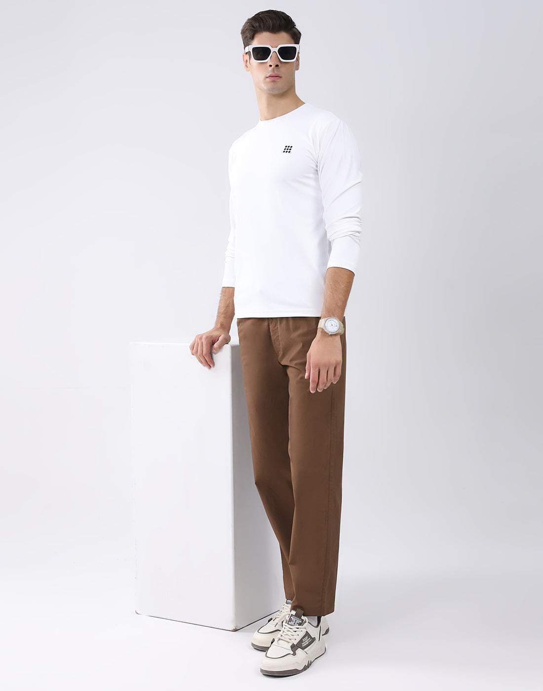 Rock.it Men White Solid Round Neck Full Sleeve T-Shirt