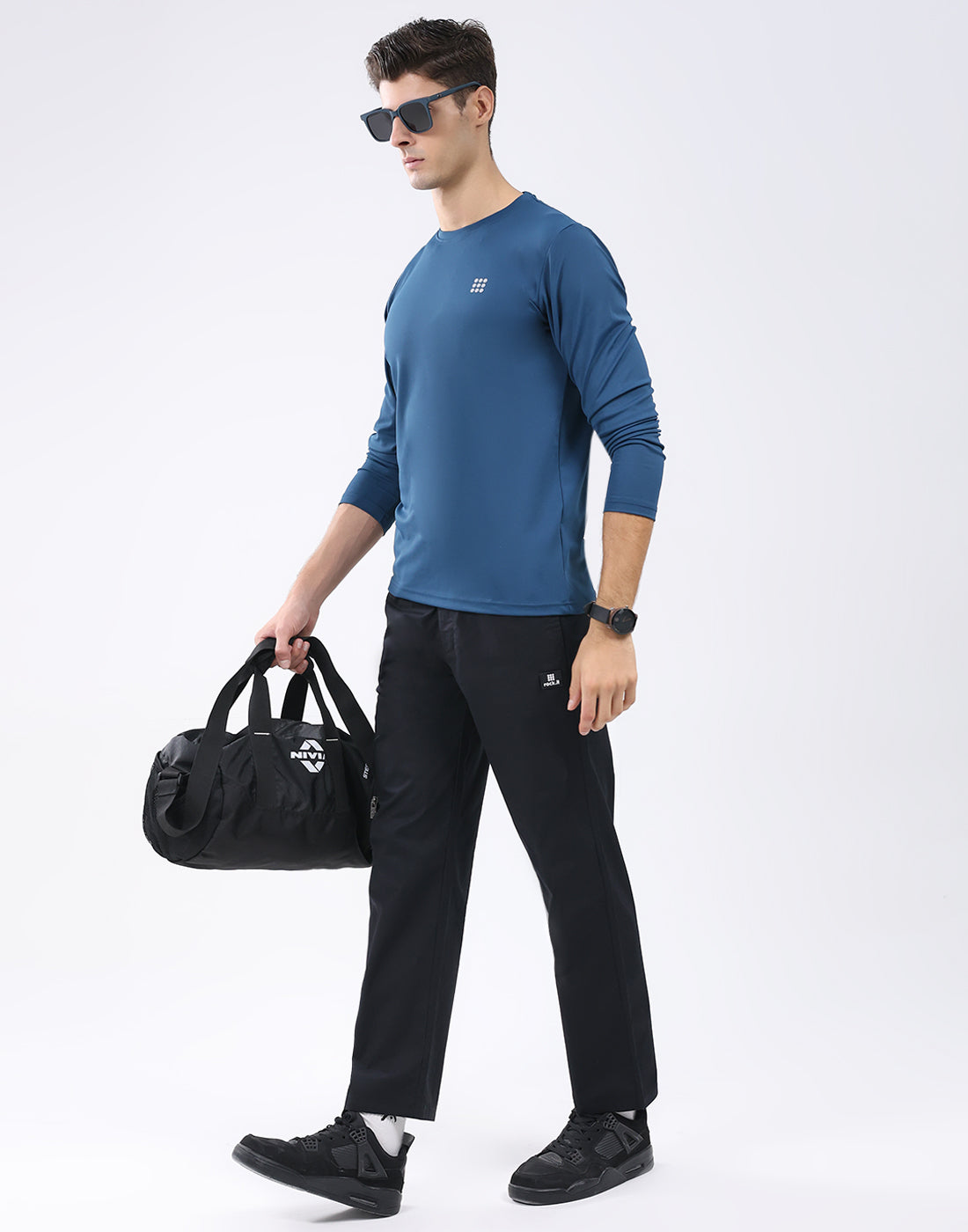 Rock.it Men Blue Solid Round Neck Full Sleeve T-Shirt