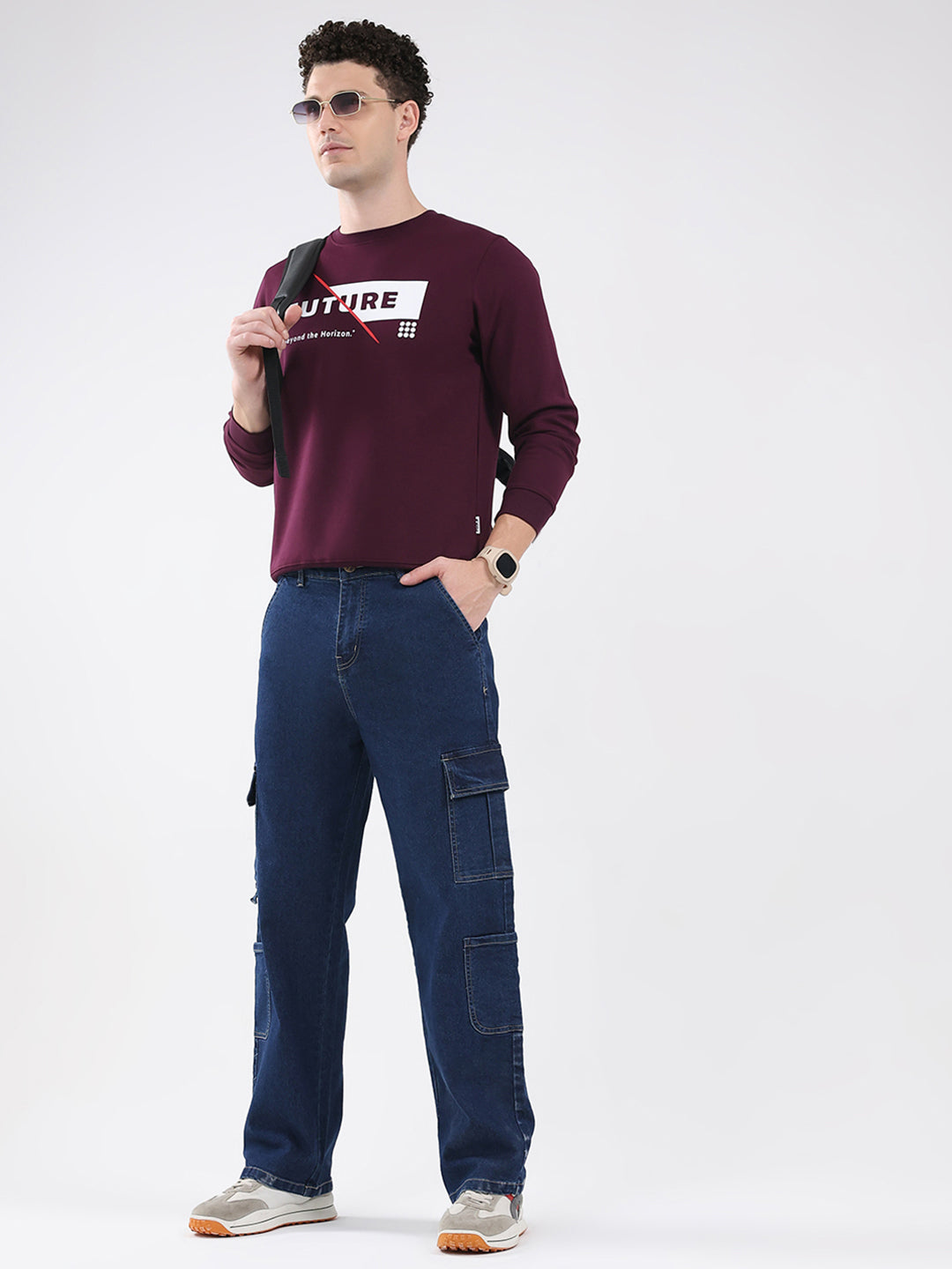 Rock.it Men Maroon Printed Round Neck Full Sleeve Sweatshirt