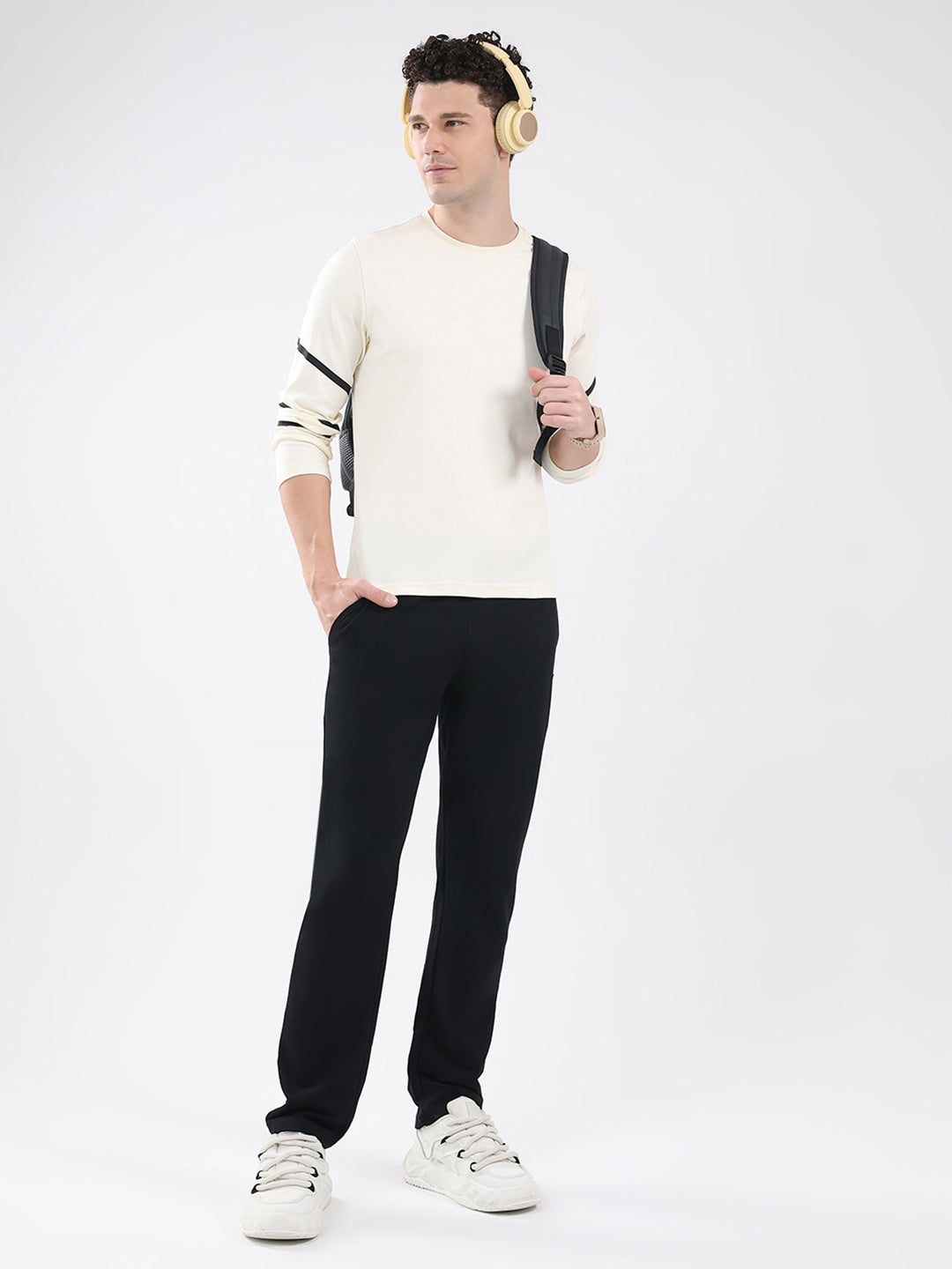 Rock.it Men Off White Solid Round Neck Full Sleeve Winter T-Shirt