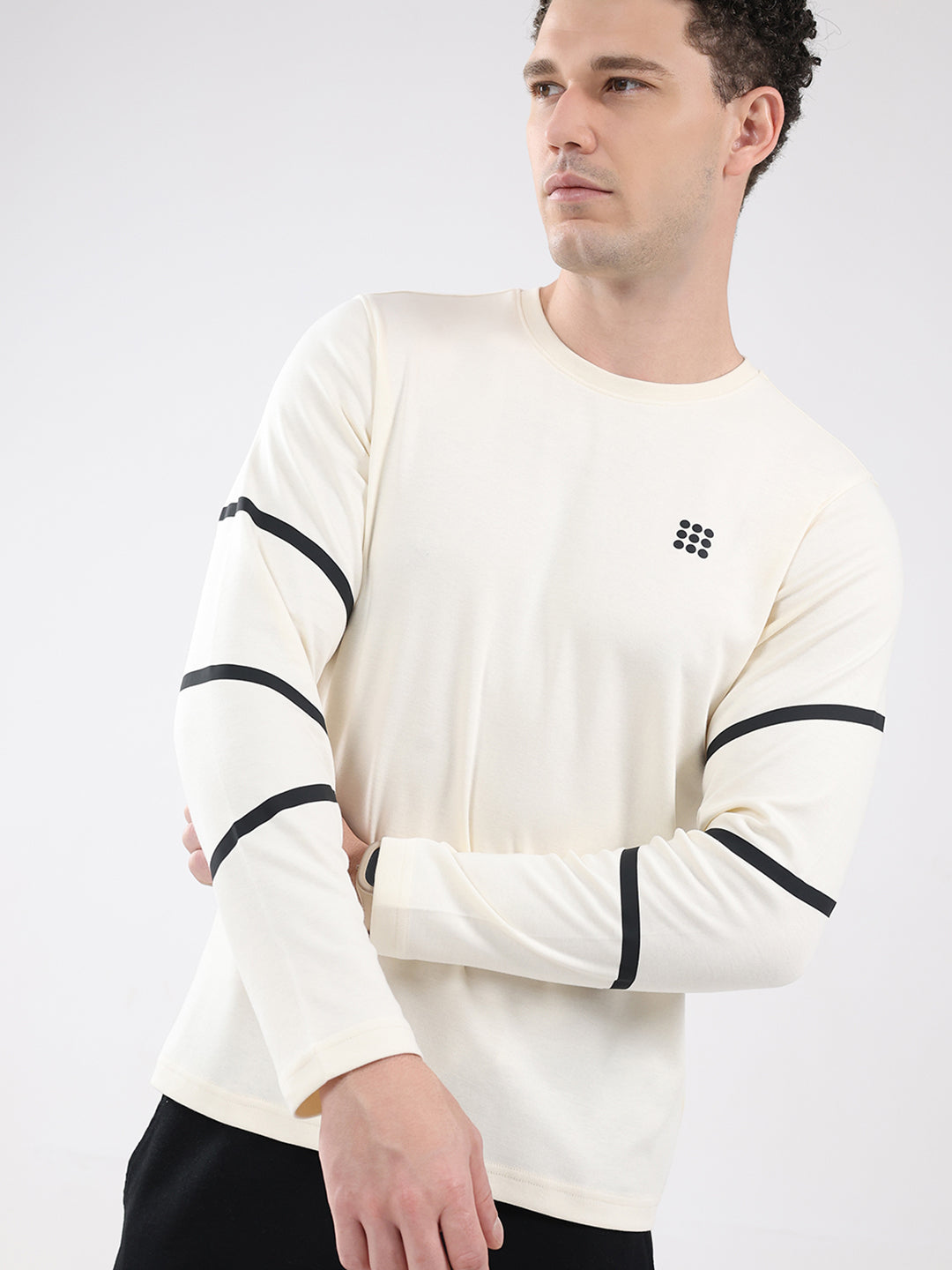 Rock.it Men Off White Solid Round Neck Full Sleeve Winter T-Shirt