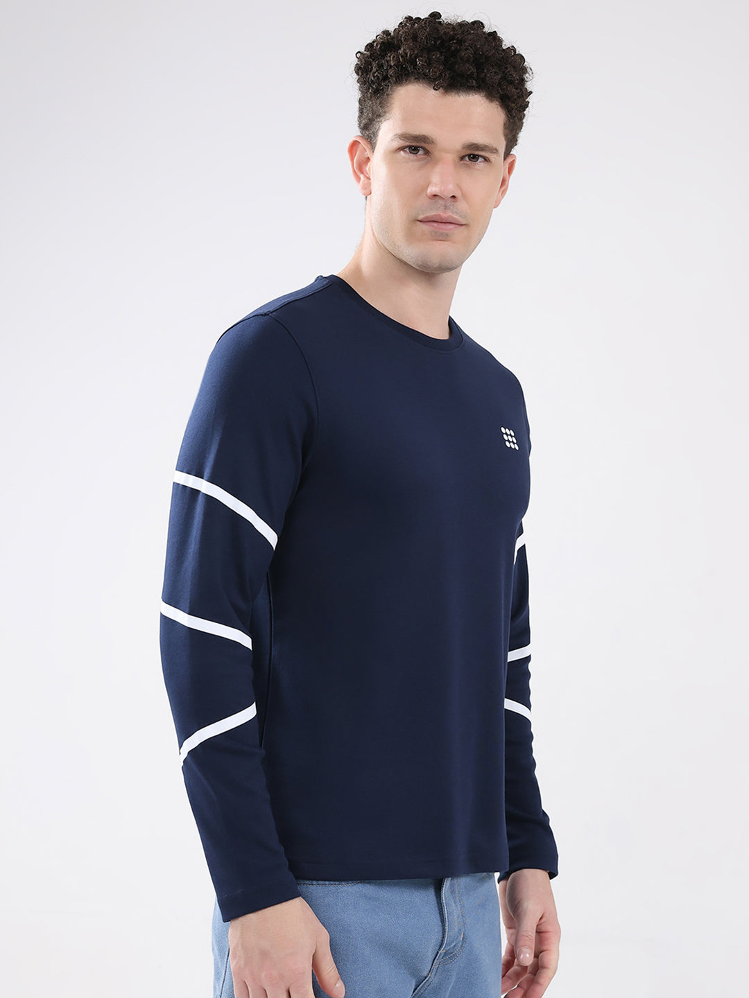 Rock.it Men Navy Blue Solid Round Neck Full Sleeve Winter T-Shirt