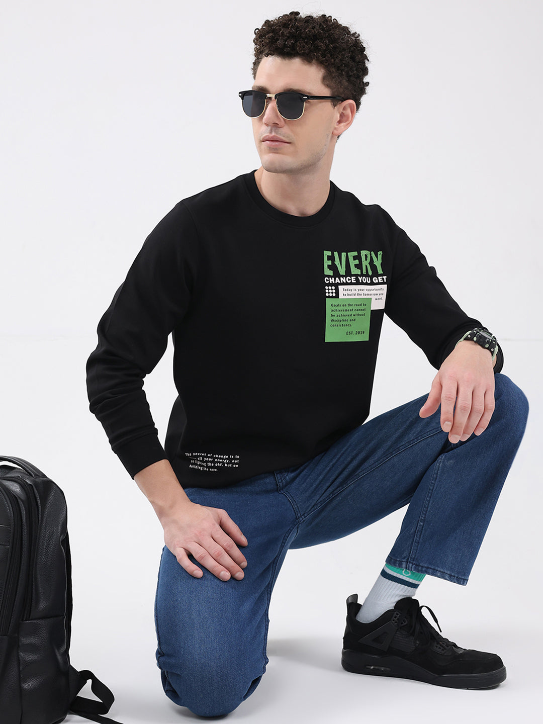 Rock.it Men Black Printed Round Neck Full Sleeve Sweatshirt