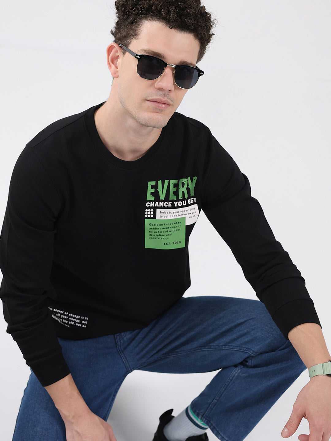 Rock.it Men Black Printed Round Neck Full Sleeve Sweatshirt